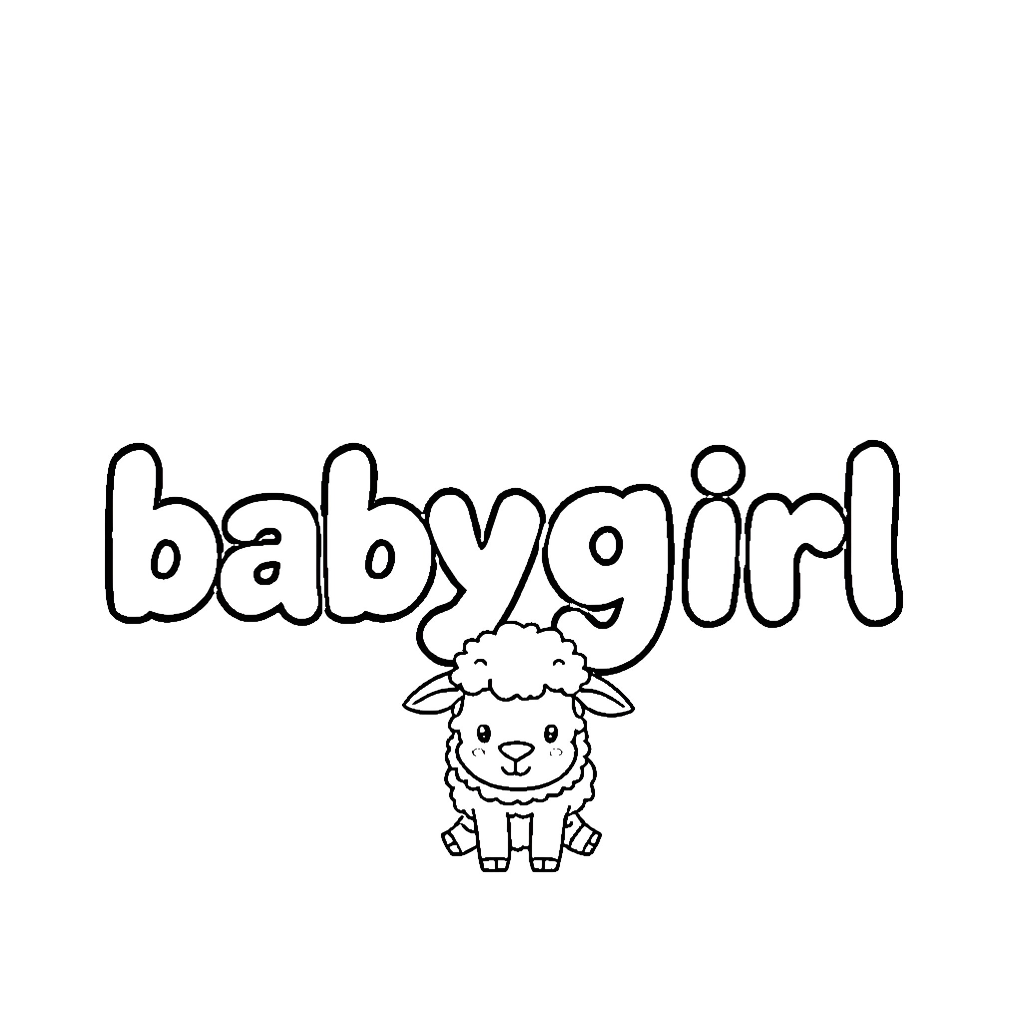 Babygirl playing with a cute lamb Coloring Page (free black-and-white line drawing printable PDF for all, from beginners to advanced learners, including children, teens, adults, and seniors)