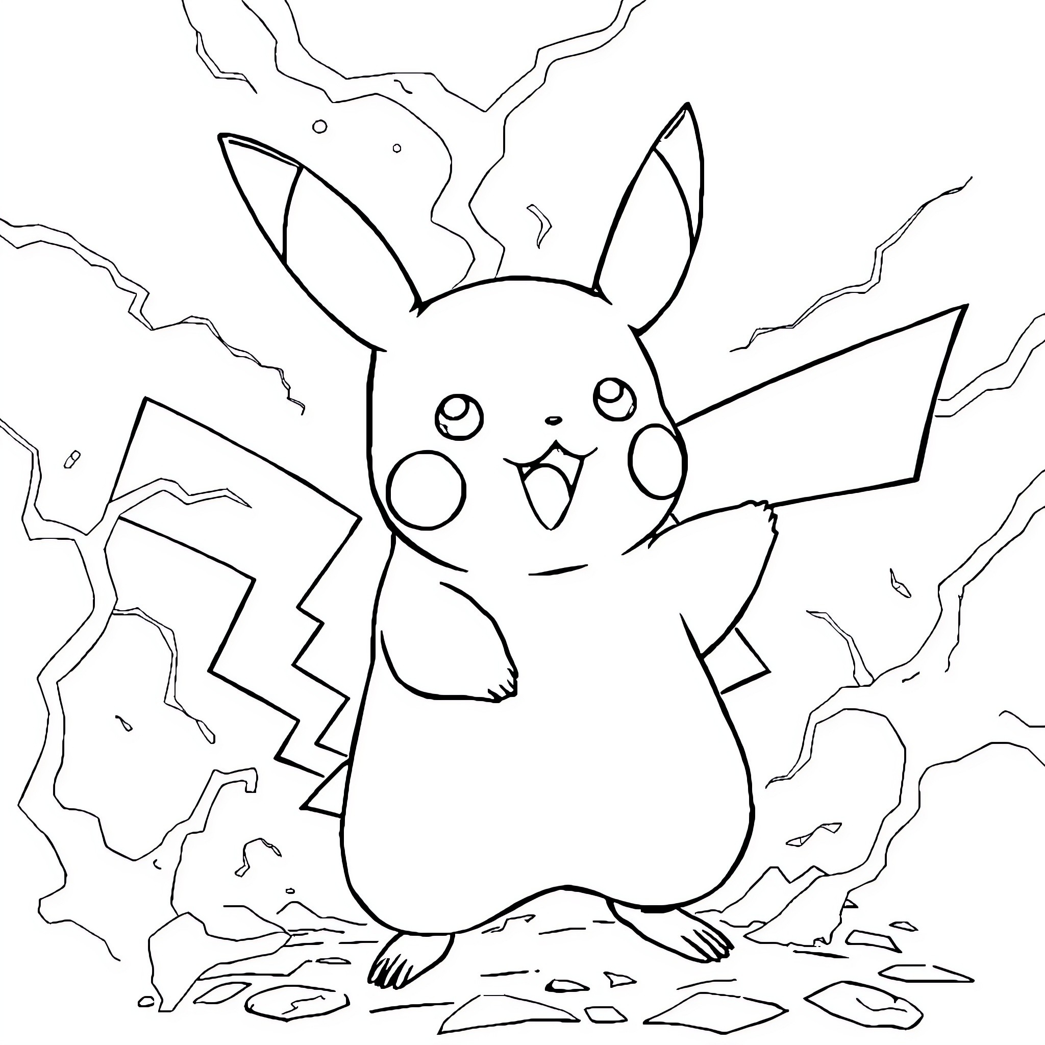 Pikachu's Electric Adventure Coloring Page (free black-and-white line drawing printable PDF for all, from beginners to advanced learners, including children, teens, adults, and seniors)