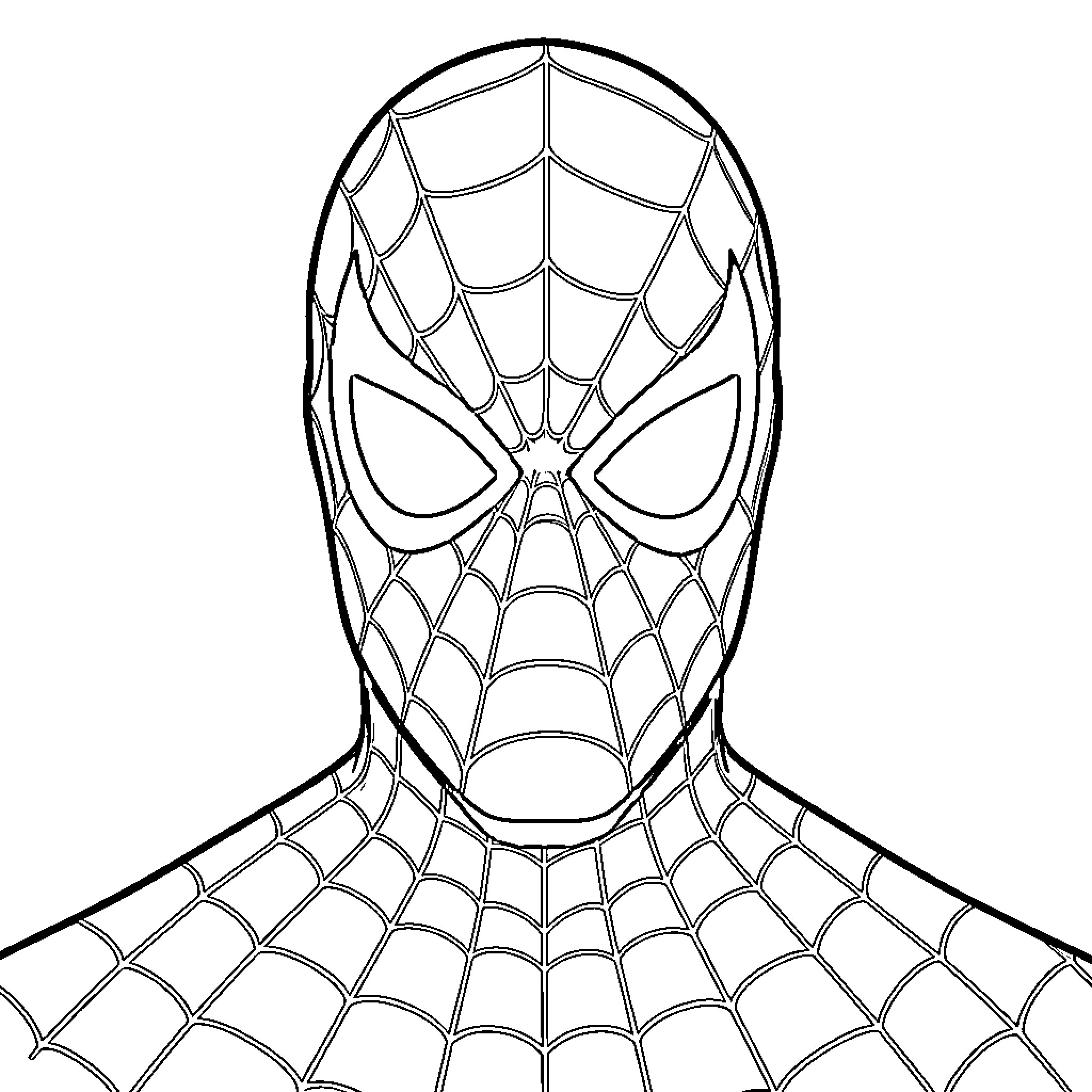Spider-Man wearing his iconic webbed mask Coloring Page (free black-and-white line drawing printable PDF for all, from beginners to advanced learners, including children, teens, adults, and seniors)
