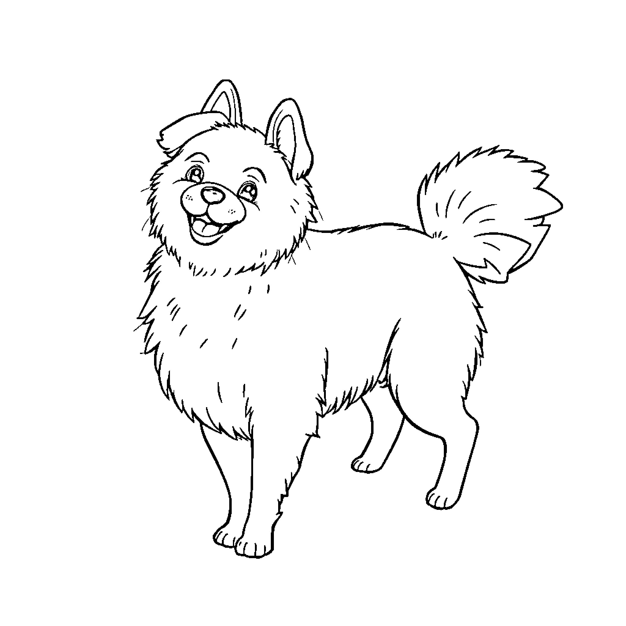 Dog with a happy expression Coloring Page (free black-and-white line drawing printable PDF for all, from beginners to advanced learners, including children, teens, adults, and seniors)