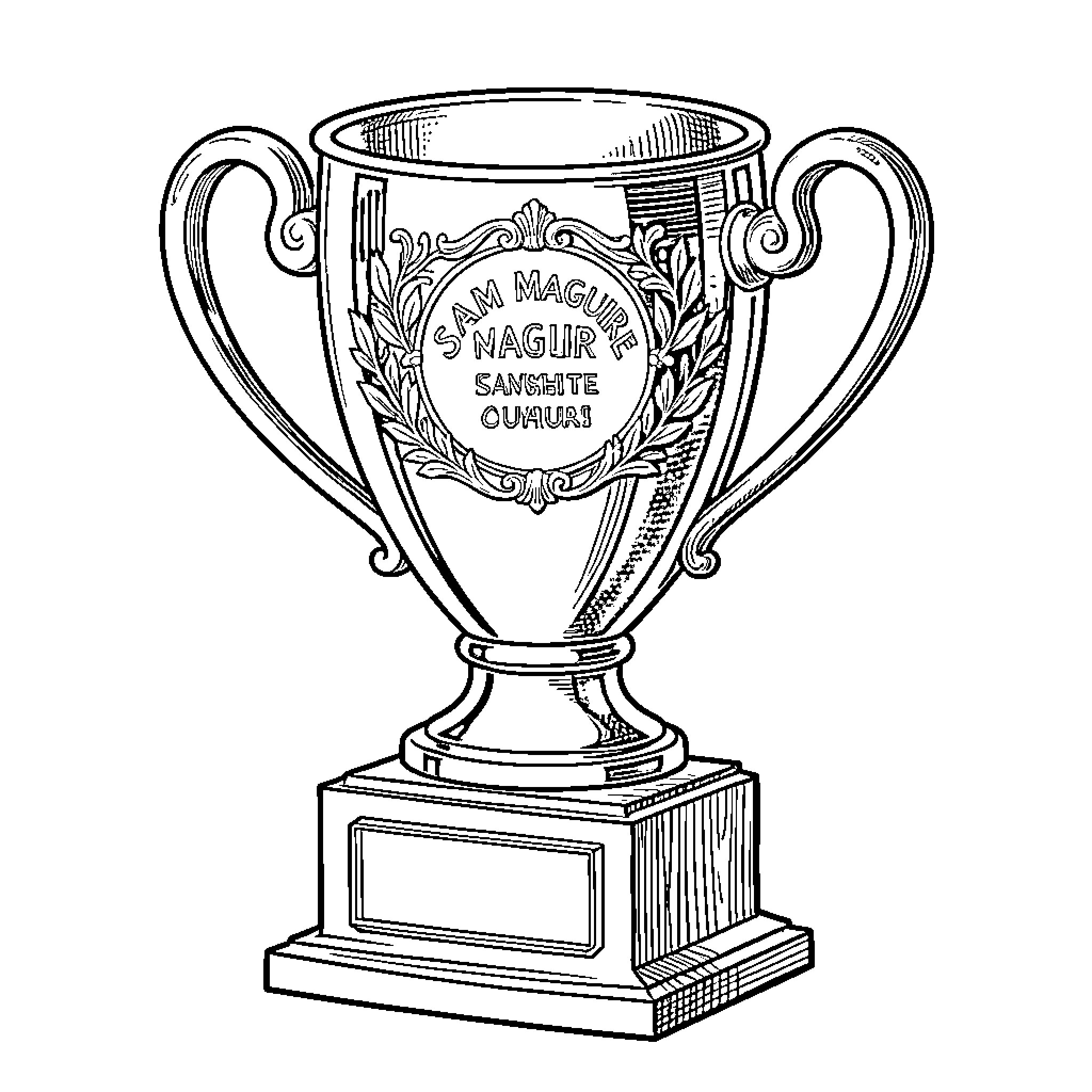 Sam Maguire Cup trophy depicted in elaborate design Coloring Page (free black-and-white line drawing printable PDF for all, from beginners to advanced learners, including children, teens, adults, and seniors)