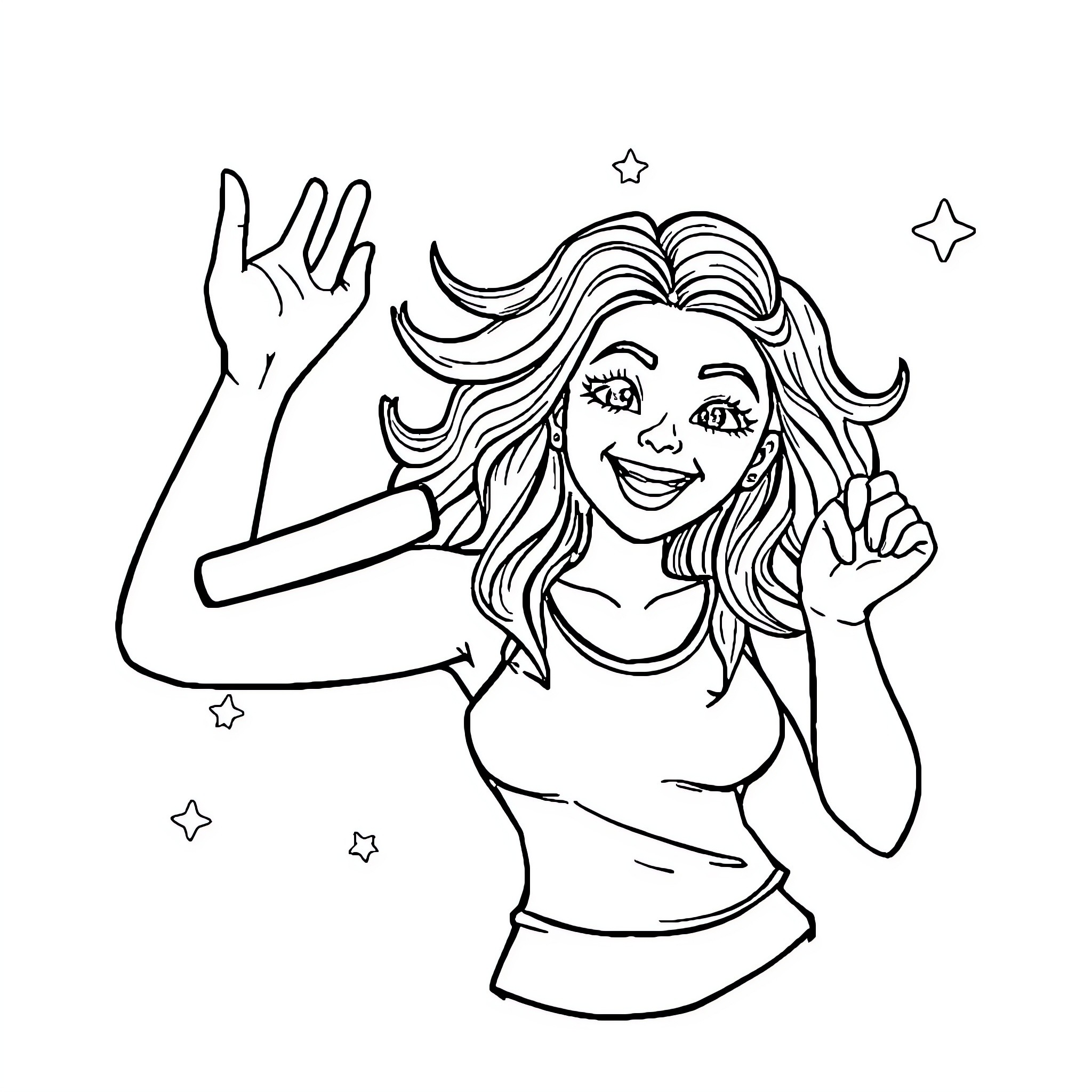 Youtuber doing a fun pose with excited expression Coloring Page (free black-and-white line drawing printable PDF for all, from beginners to advanced learners, including children, teens, adults, and seniors)