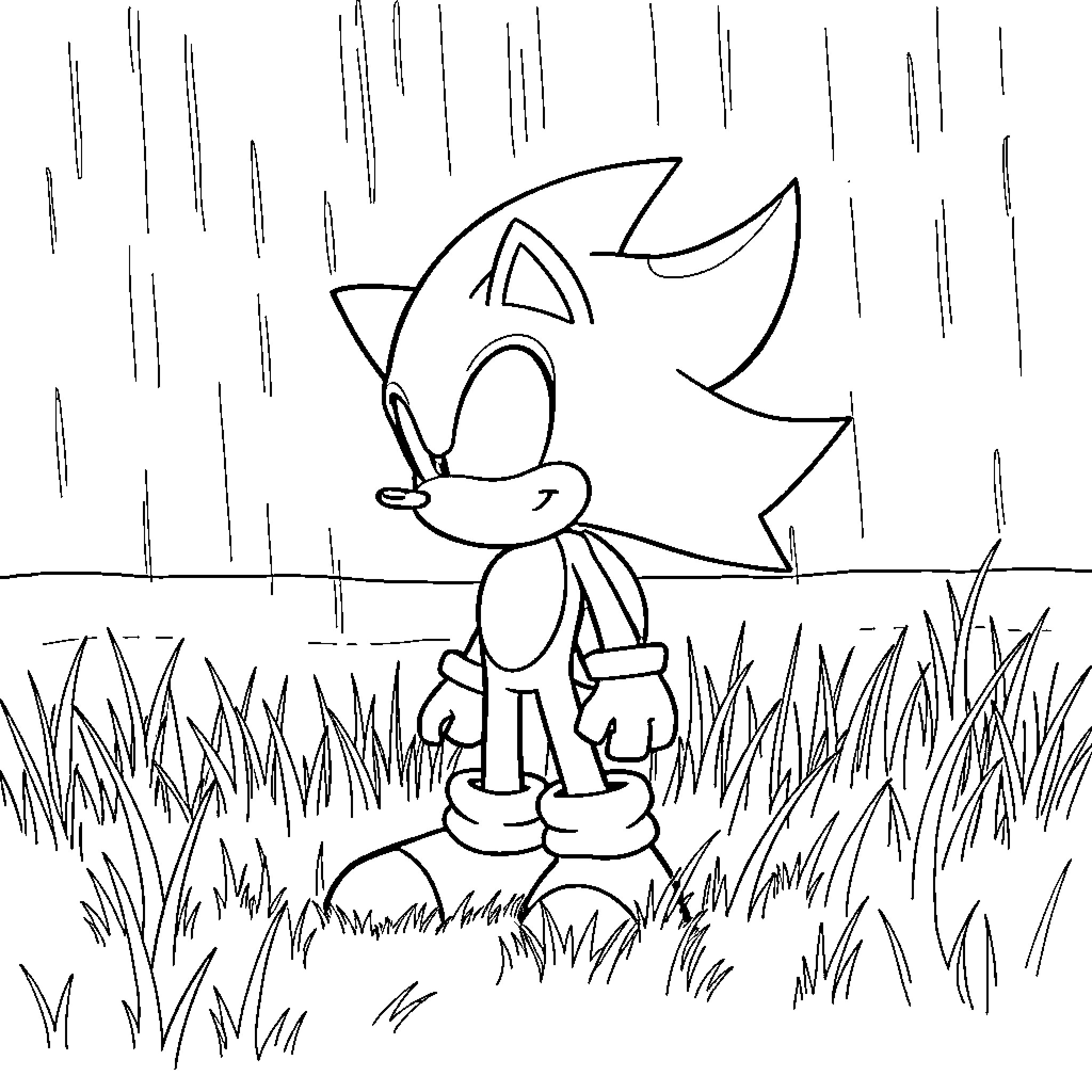 Shadow of a Cartoon Character in the Grass Coloring Page (free black-and-white line drawing printable PDF for all, from beginners to advanced learners, including children, teens, adults, and seniors)