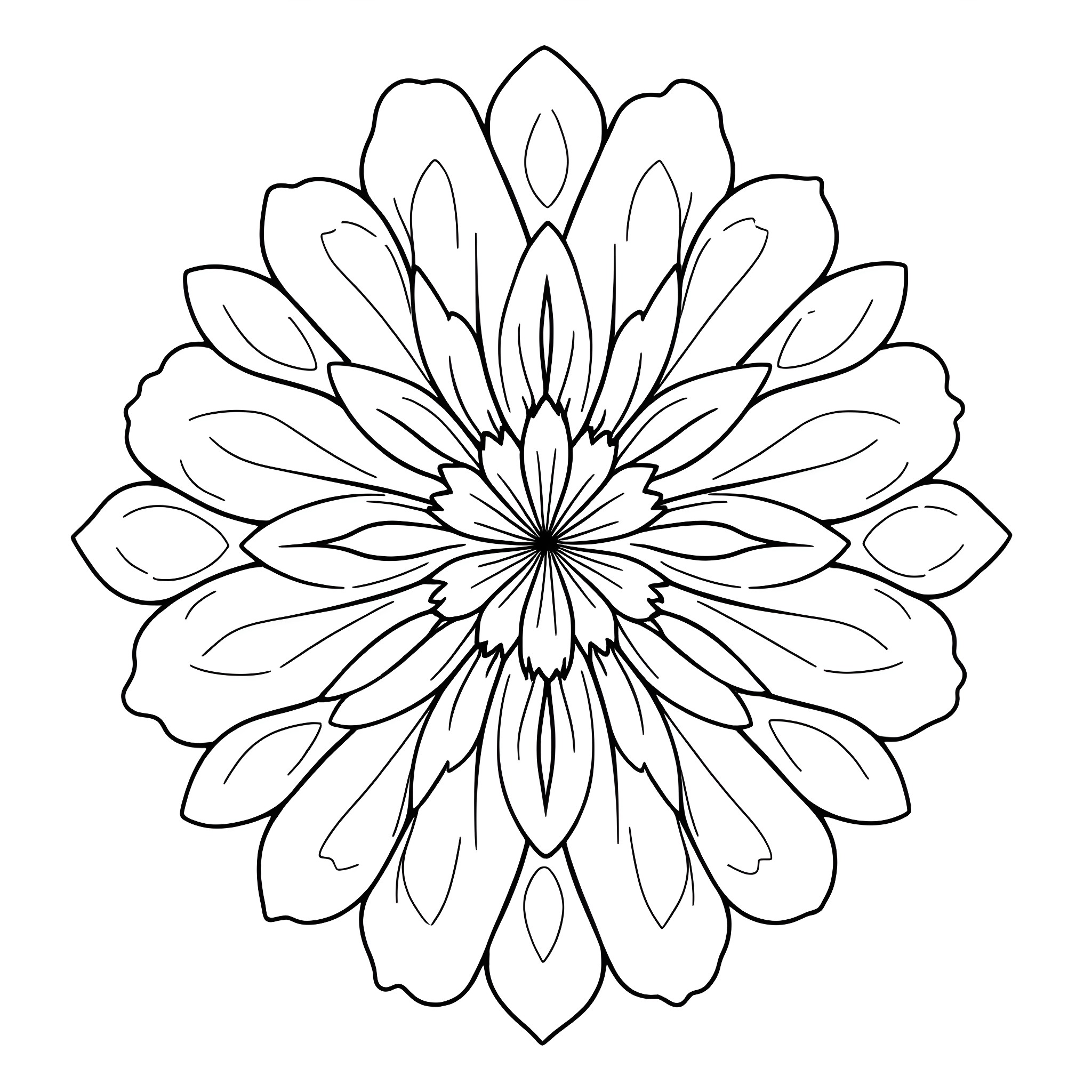 Petal Mandala Floral Design Coloring Page (free black-and-white line drawing printable PDF for all, from beginners to advanced learners, including children, teens, adults, and seniors)