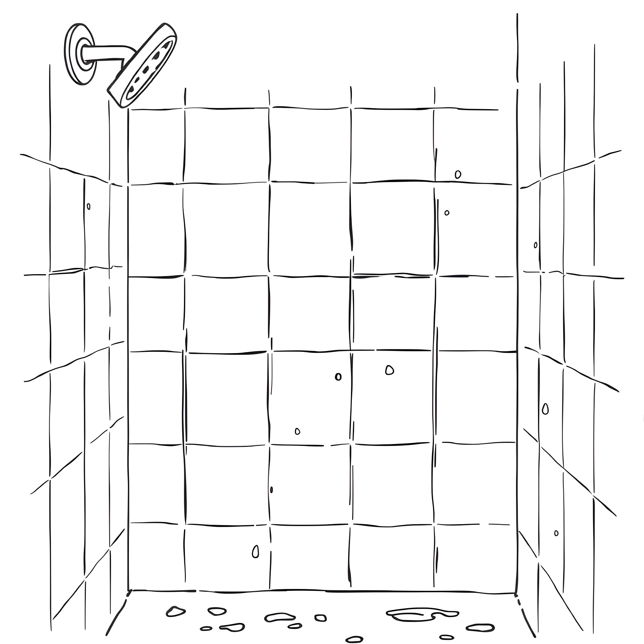 Shower Tiles and Bathroom Fixtures Coloring Page (free black-and-white line drawing printable PDF for all, from beginners to advanced learners, including children, teens, adults, and seniors)
