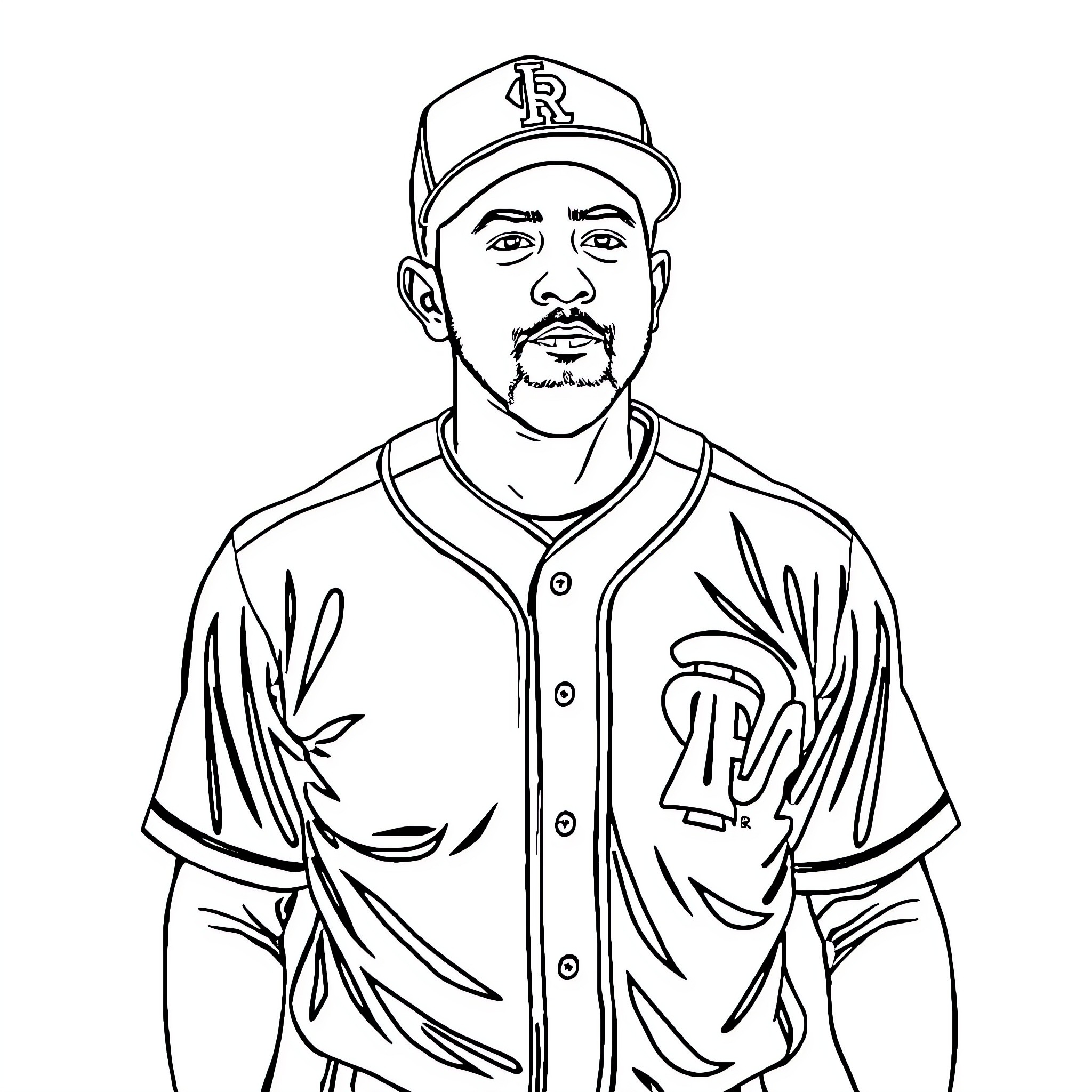 Kike Hernandez in uniform posing confidently Coloring Page (free black-and-white line drawing printable PDF for all, from beginners to advanced learners, including children, teens, adults, and seniors)