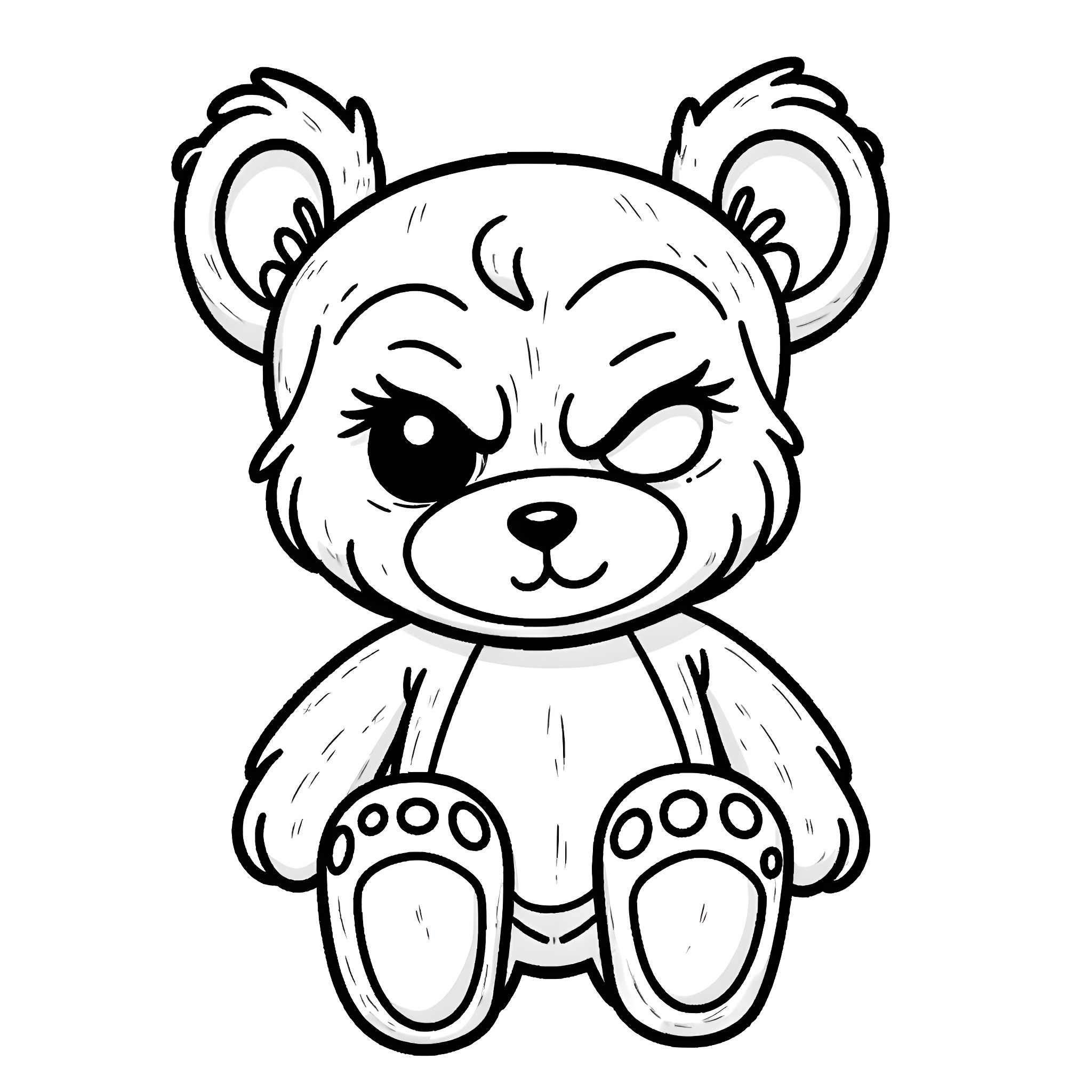 Teddy Bear with Expressive Face Coloring Page (free black-and-white line drawing printable PDF for all, from beginners to advanced learners, including children, teens, adults, and seniors)
