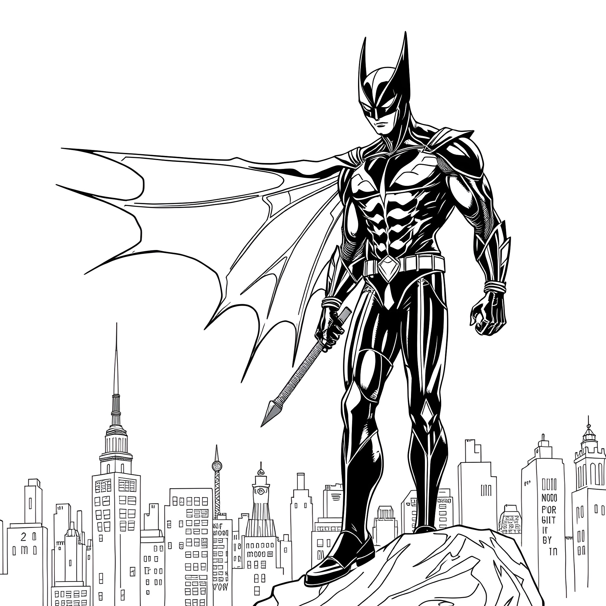 Moonwing, the Heroic Protector of the City Coloring Page (free black-and-white line drawing printable PDF for all, from beginners to advanced learners, including children, teens, adults, and seniors)