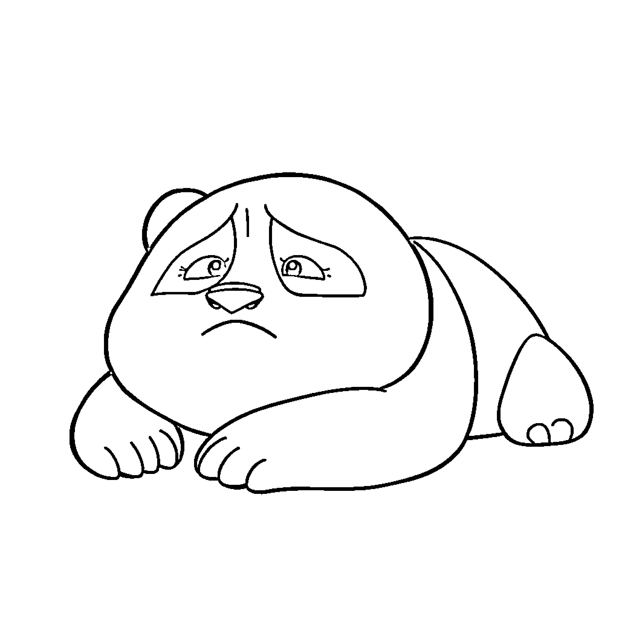 Kung Fu Panda in Contemplative Pose Coloring Page (free black-and-white line drawing printable PDF for all, from beginners to advanced learners, including children, teens, adults, and seniors)