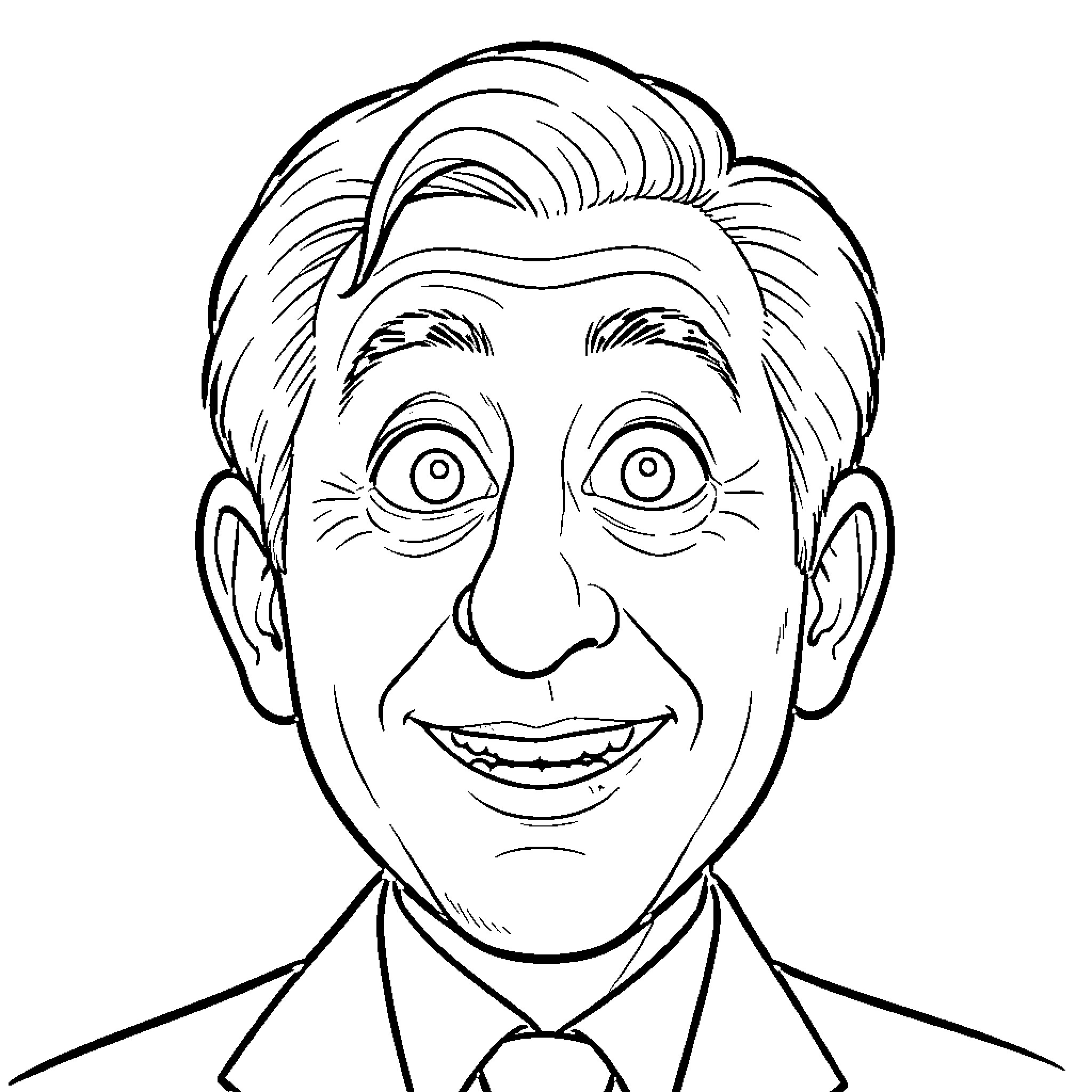 Mr Bean's Amusing Facial Expressions Coloring Page (free black-and-white line drawing printable PDF for all, from beginners to advanced learners, including children, teens, adults, and seniors)