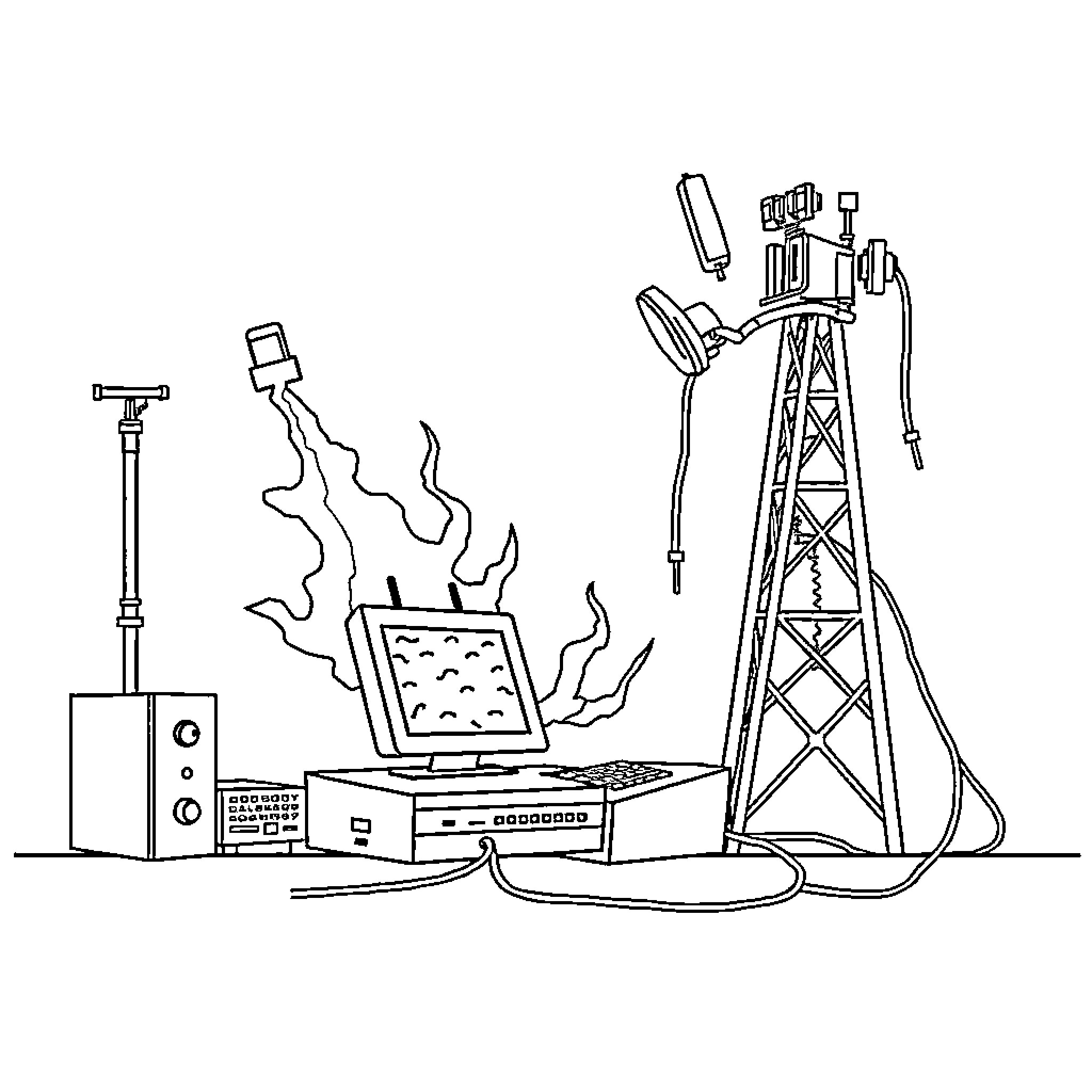 Telecommunications equipment and infrastructure Coloring Page (free black-and-white line drawing printable PDF for all, from beginners to advanced learners, including children, teens, adults, and seniors)