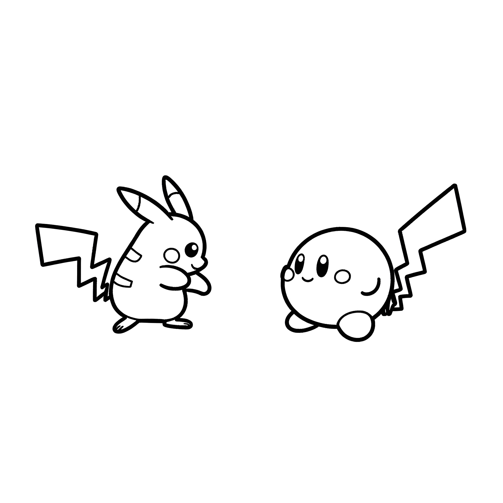 Pikachu playing with a friend Coloring Page (free black-and-white line drawing printable PDF for all, from beginners to advanced learners, including children, teens, adults, and seniors)