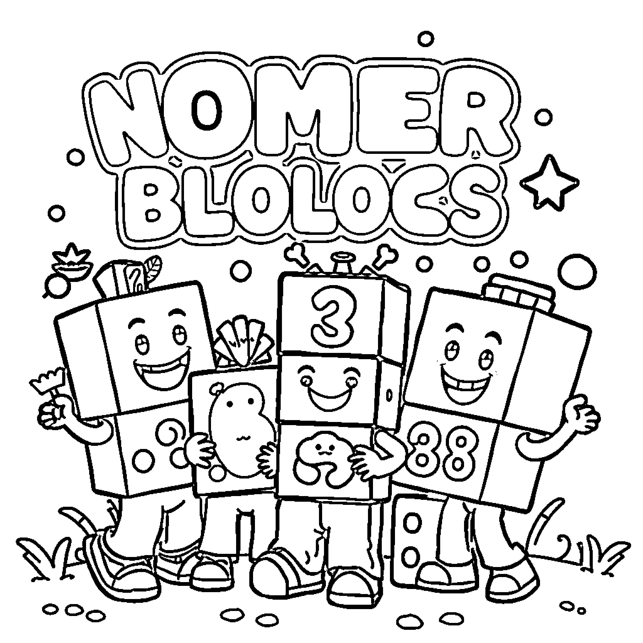 Numberblocks celebrating joyfully together Coloring Page (free black-and-white line drawing printable PDF for all, from beginners to advanced learners, including children, teens, adults, and seniors)