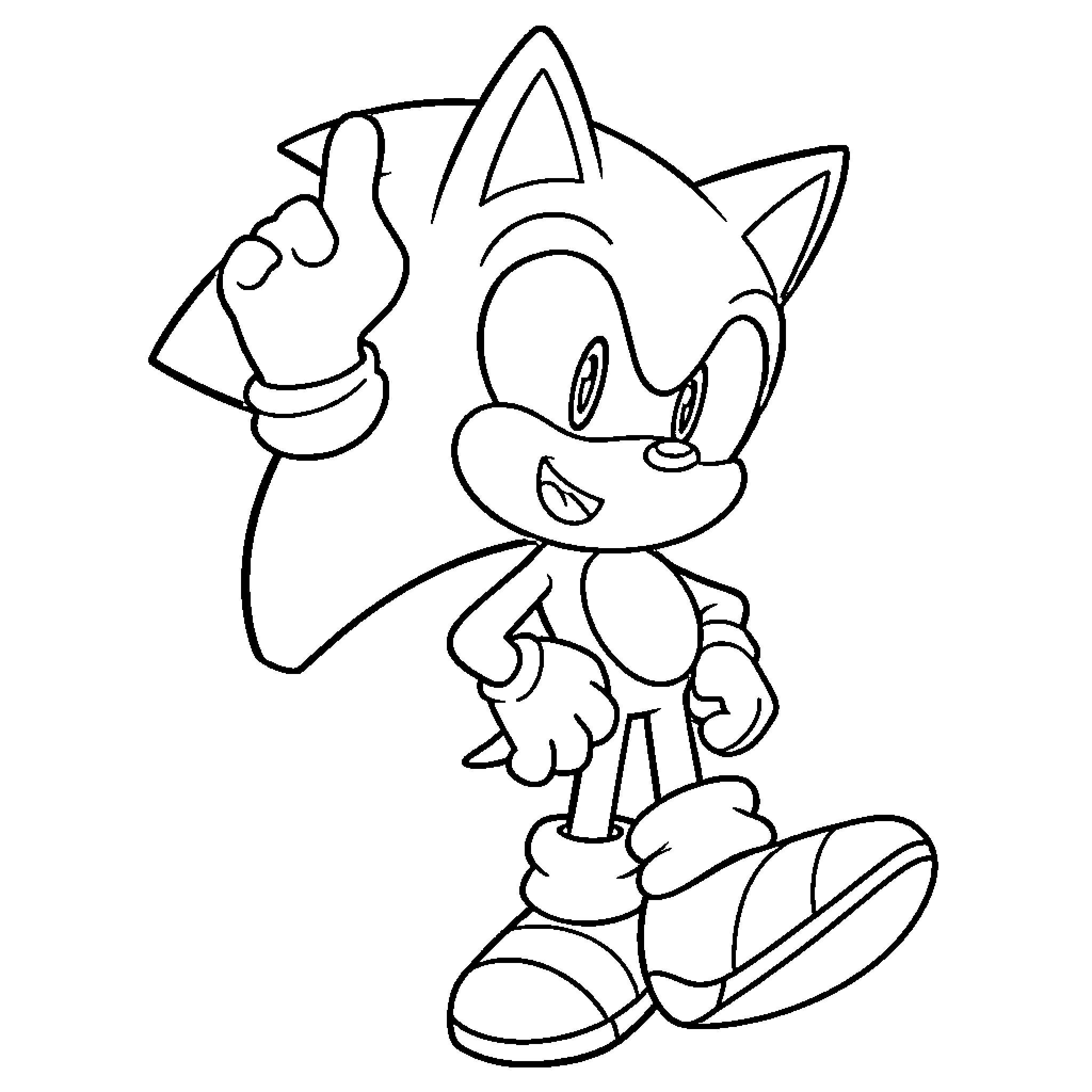 Sonic Character in Playful Pose Coloring Page (free black-and-white line drawing printable PDF for all, from beginners to advanced learners, including children, teens, adults, and seniors)