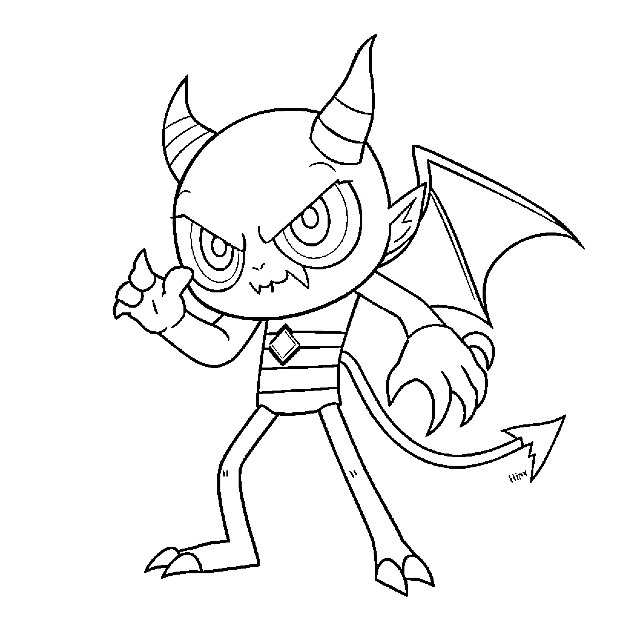 Him, the Angry Horned Creature Coloring Page (free black-and-white line drawing printable PDF for all, from beginners to advanced learners, including children, teens, adults, and seniors)