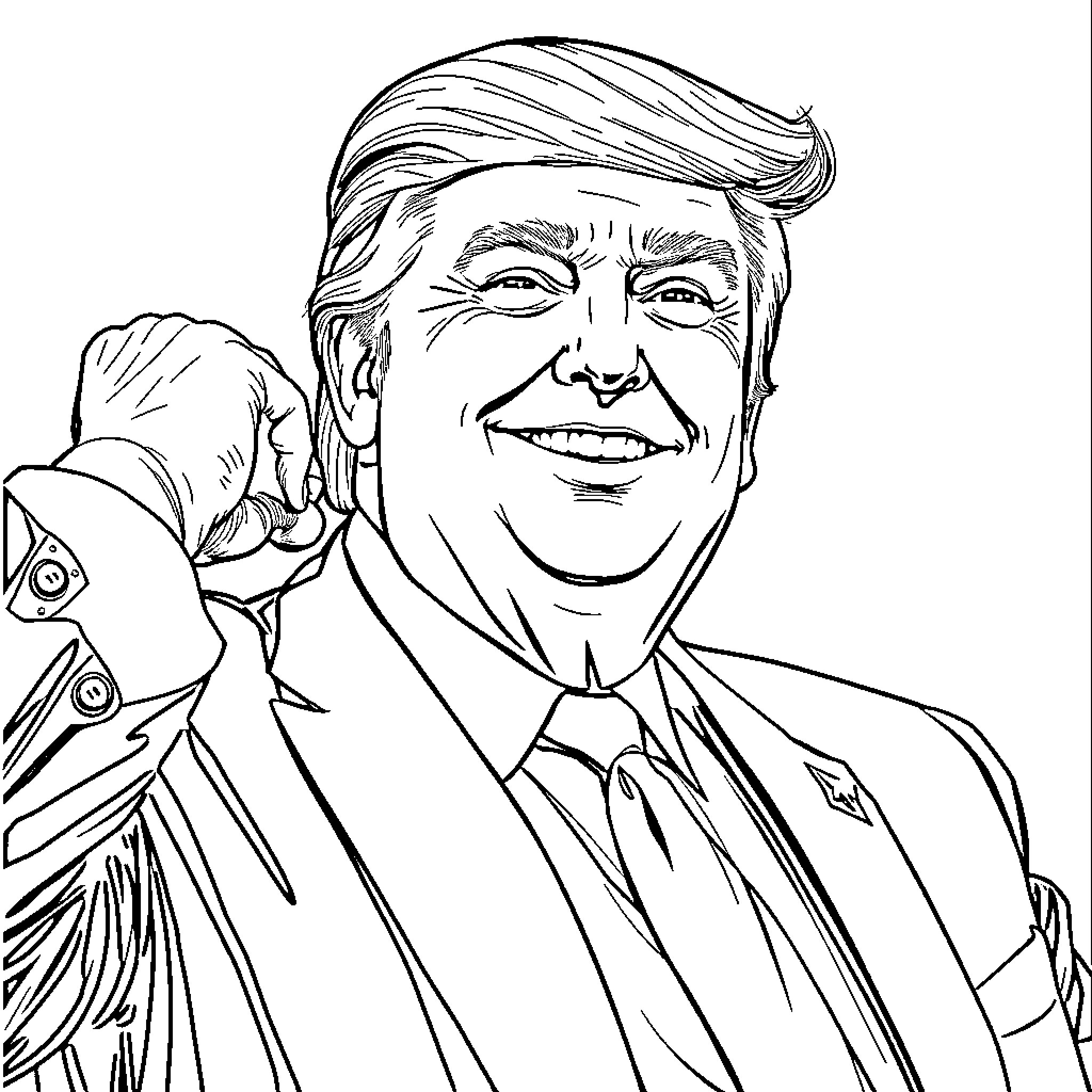 Trump Smiling Confidently in Formal Attire Coloring Page (free black-and-white line drawing printable PDF for all, from beginners to advanced learners, including children, teens, adults, and seniors)