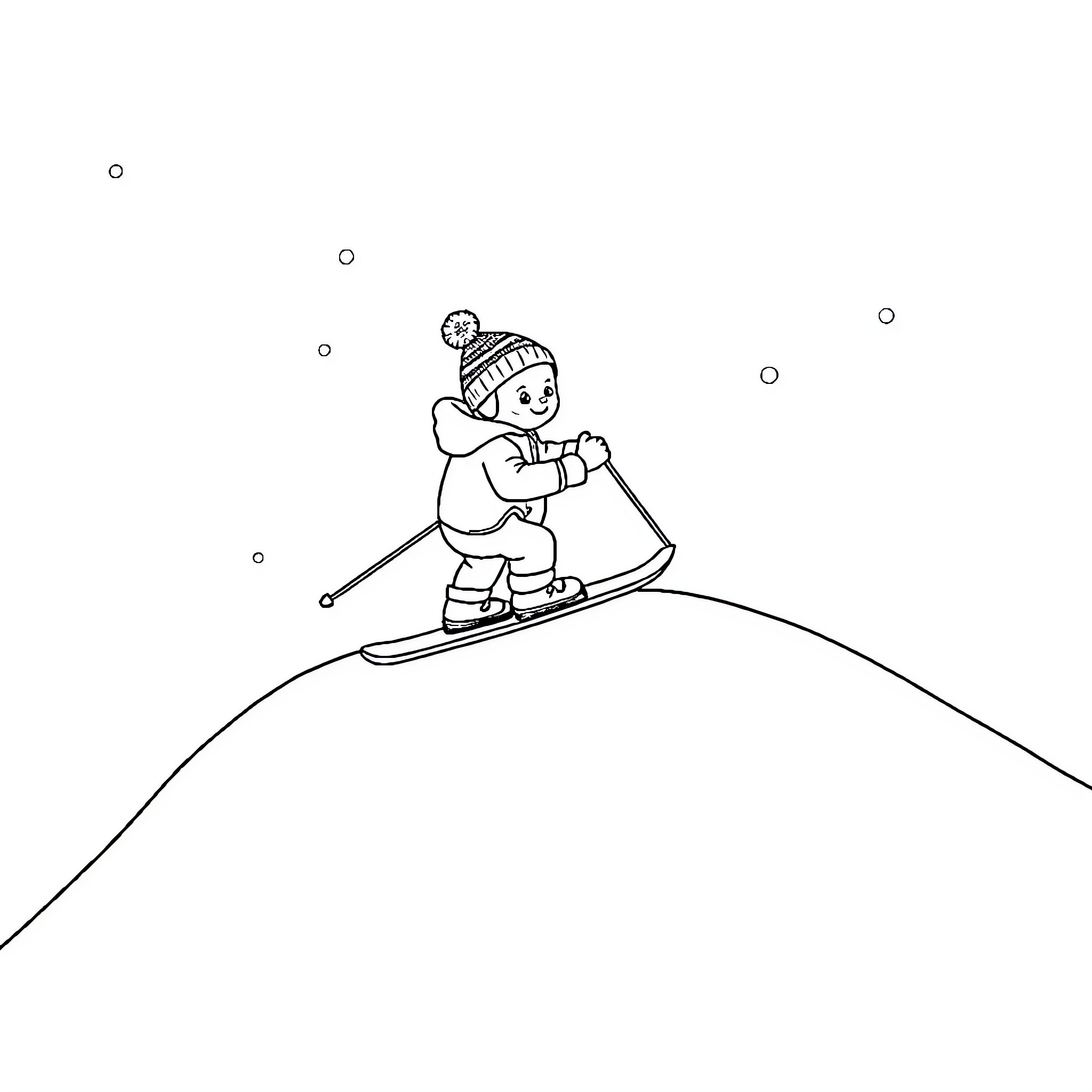 Plankton enjoying a snowy ski adventure Coloring Page (free black-and-white line drawing printable PDF for all, from beginners to advanced learners, including children, teens, adults, and seniors)