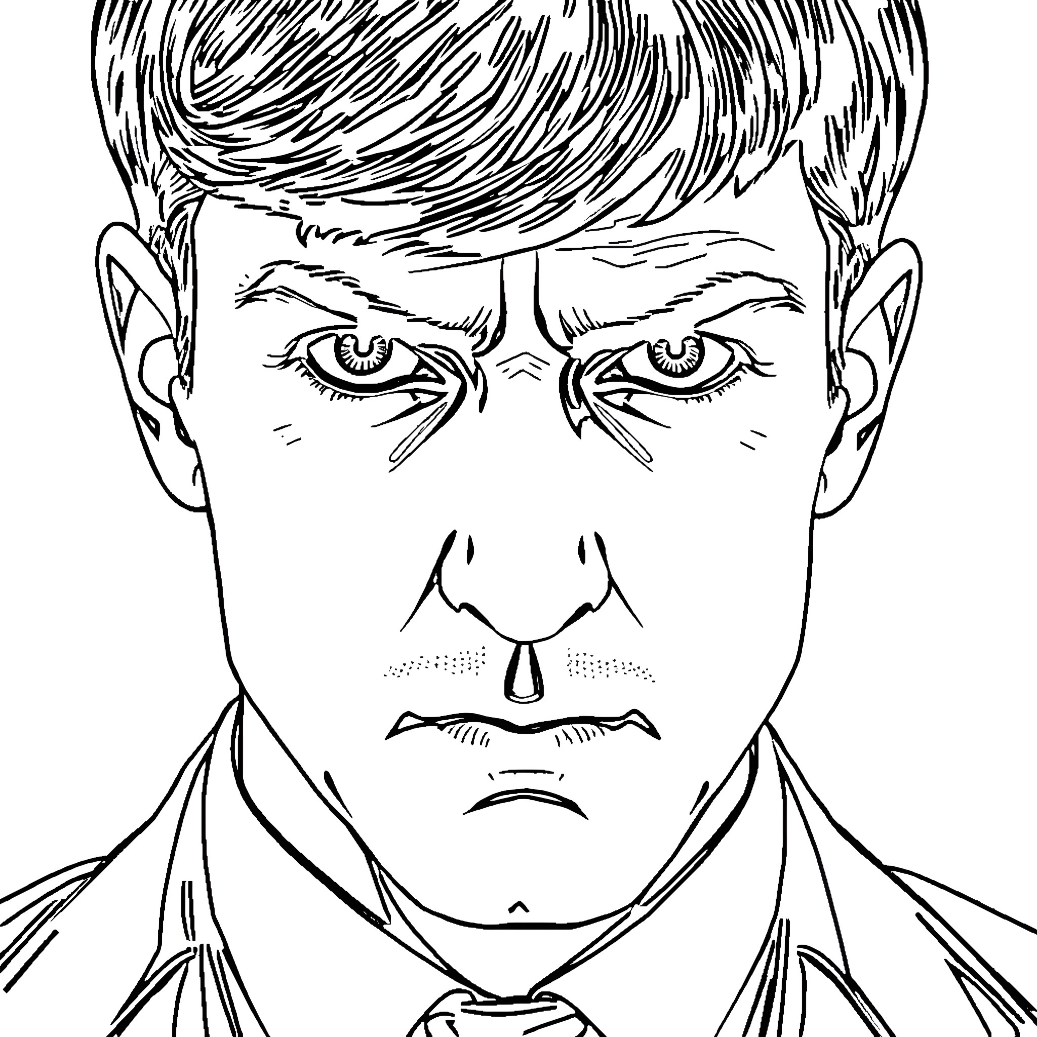 Thomas' Serious Expression in Black and White Coloring Page (free black-and-white line drawing printable PDF for all, from beginners to advanced learners, including children, teens, adults, and seniors)