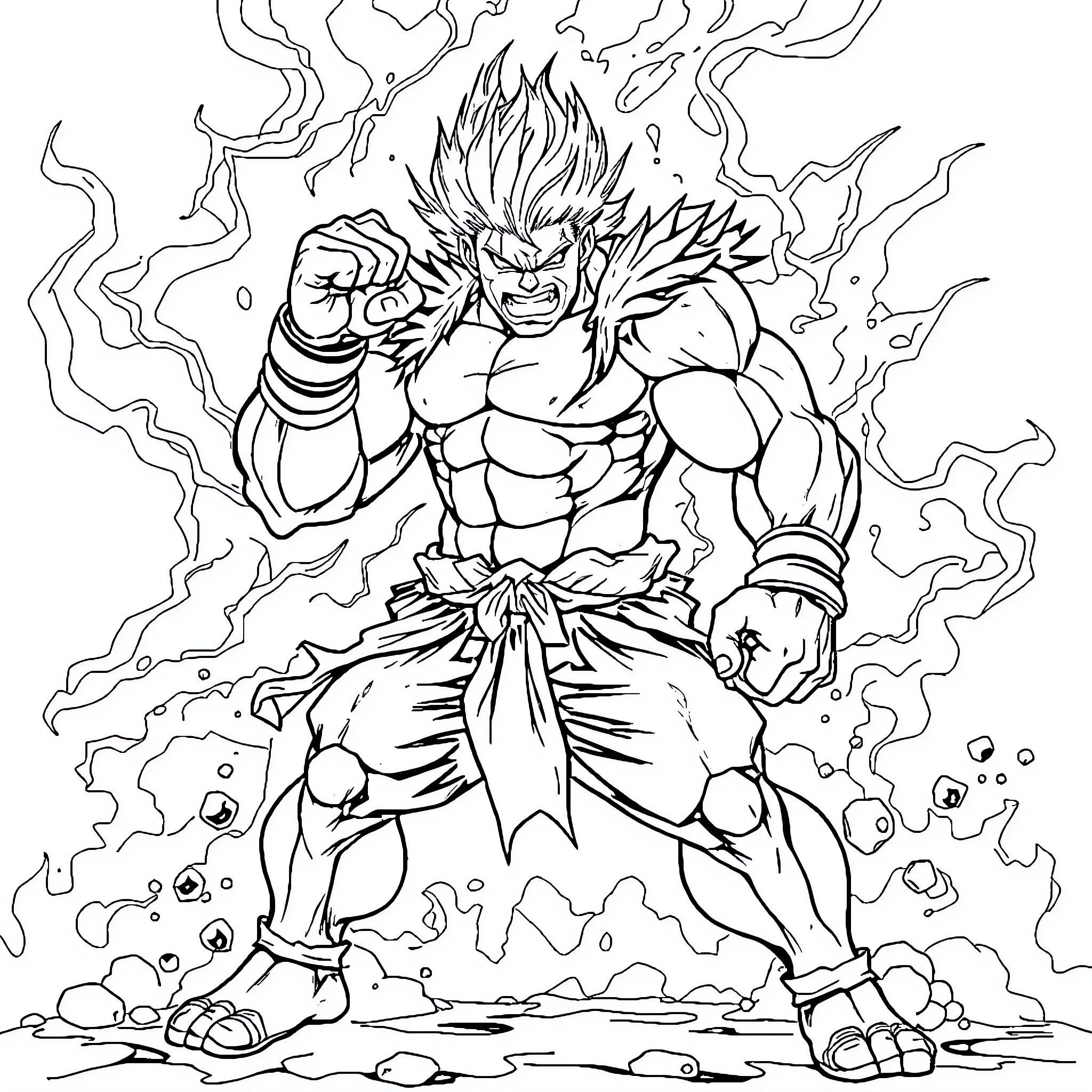 Akuma's Fierce Demeanor and Fiery Aura Coloring Page (free black-and-white line drawing printable PDF for all, from beginners to advanced learners, including children, teens, adults, and seniors)