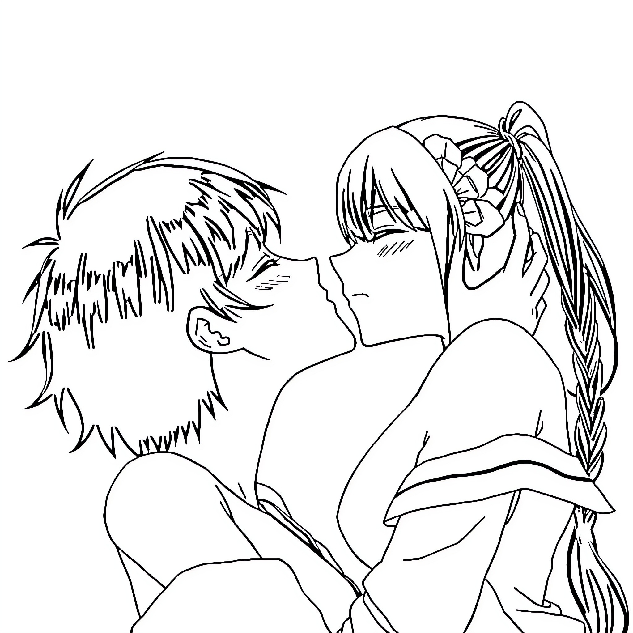 Sano Mikoto's Intimate Moment Coloring Page (free black-and-white line drawing printable PDF for all, from beginners to advanced learners, including children, teens, adults, and seniors)