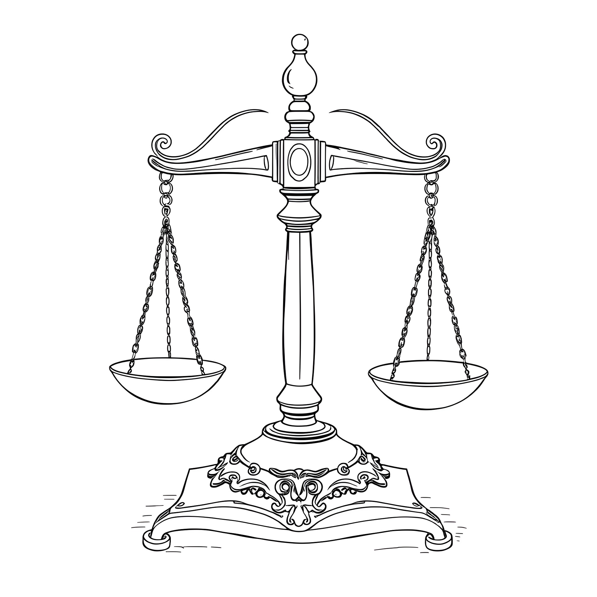 Copper Bar with Ornate Scales of Justice Coloring Page (free black-and-white line drawing printable PDF for all, from beginners to advanced learners, including children, teens, adults, and seniors)