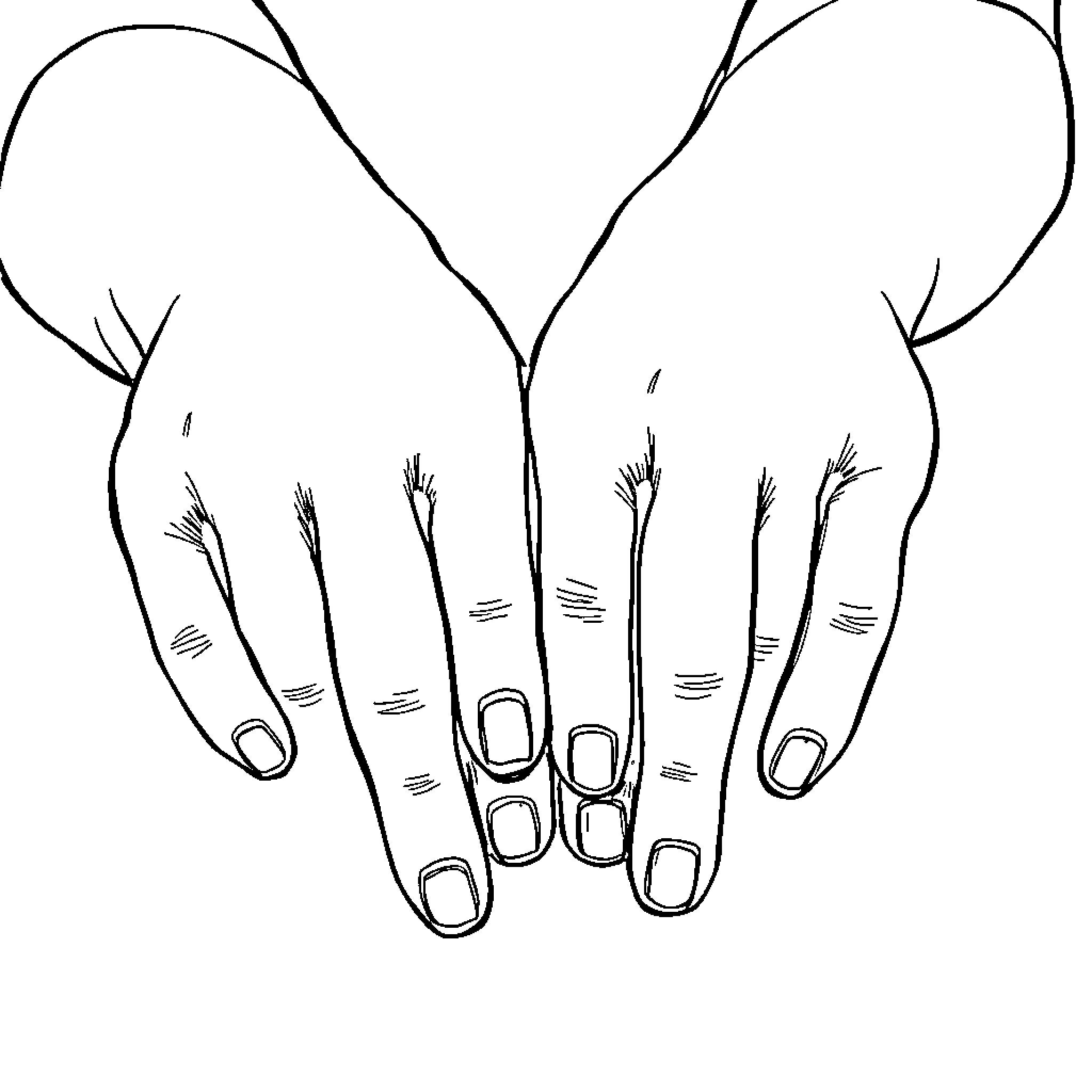 Hands Reaching Out Tenderly Coloring Page (free black-and-white line drawing printable PDF for all, from beginners to advanced learners, including children, teens, adults, and seniors)
