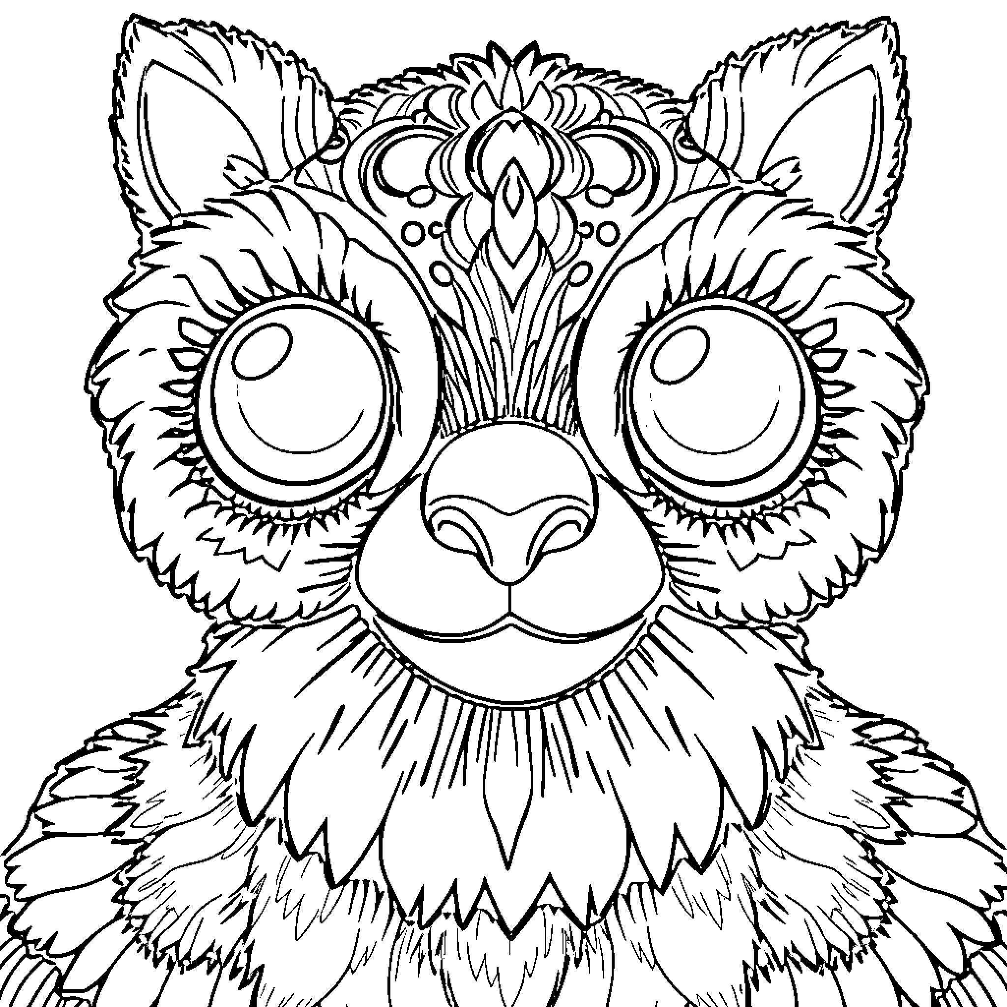 Mandala-inspired Artistic Cat Face Coloring Page (free black-and-white line drawing printable PDF for all, from beginners to advanced learners, including children, teens, adults, and seniors)