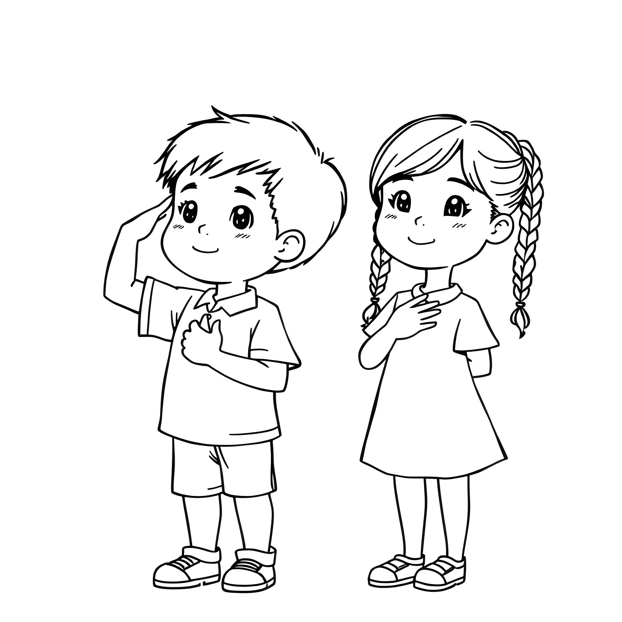 Child siblings playing happily together Coloring Page (free black-and-white line drawing printable PDF for all, from beginners to advanced learners, including children, teens, adults, and seniors)