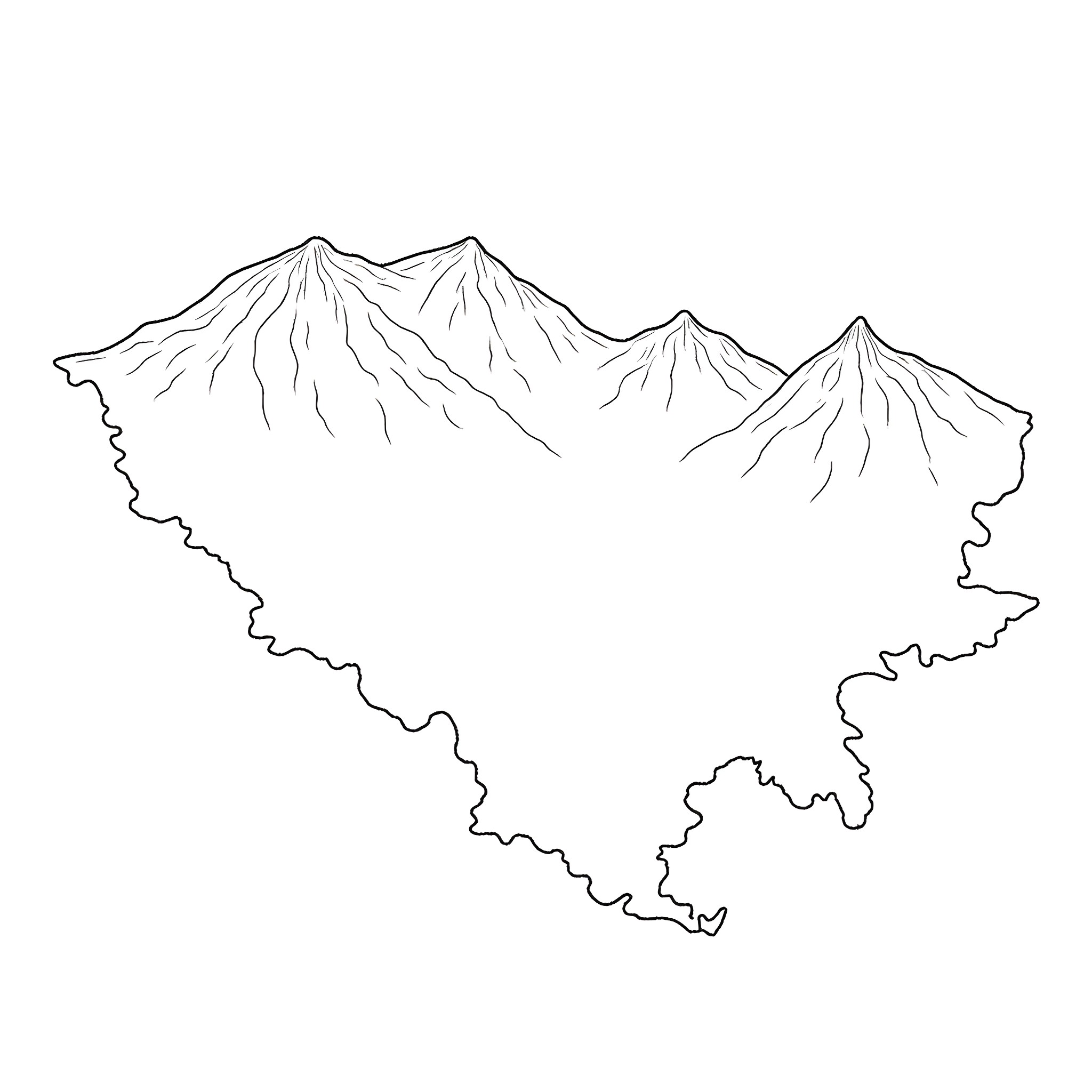 Albania's majestic mountain silhouettes Coloring Page (free black-and-white line drawing printable PDF for all, from beginners to advanced learners, including children, teens, adults, and seniors)