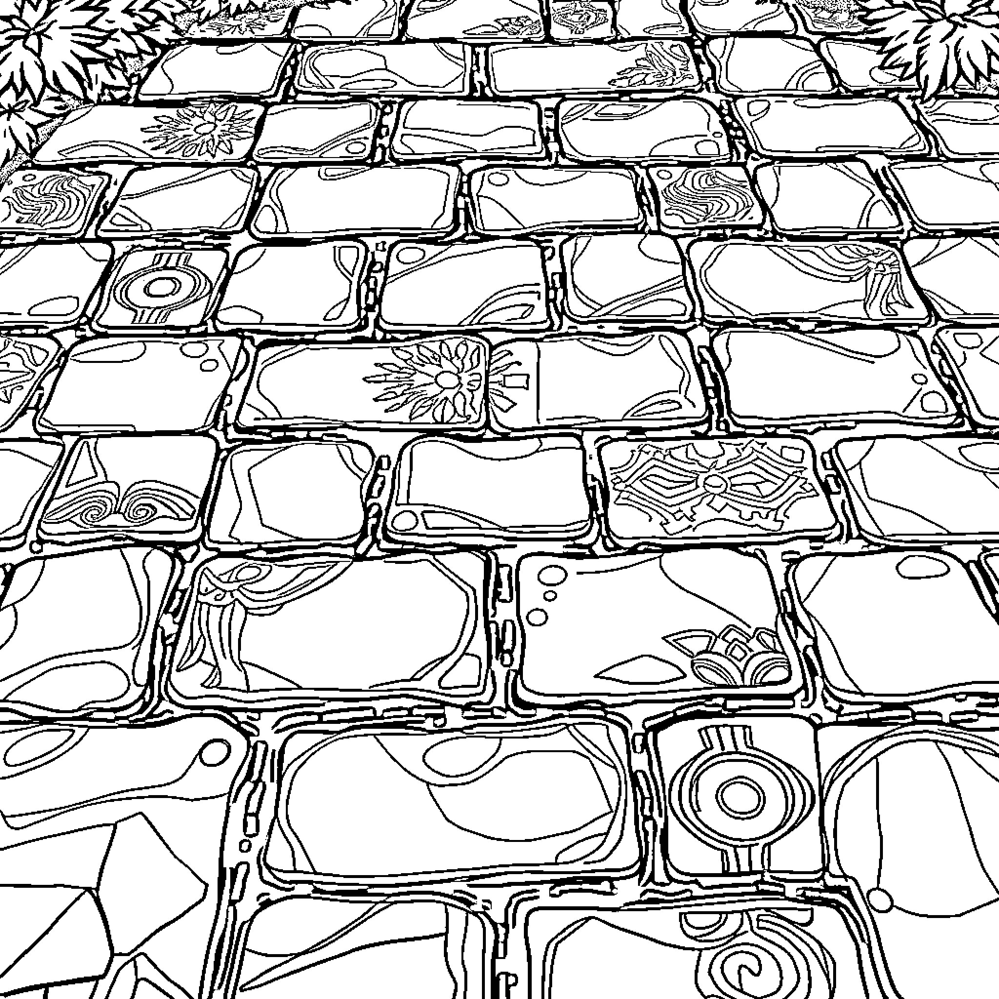 Paver pattern of abstract designs on a surface Coloring Page (free black-and-white line drawing printable PDF for all, from beginners to advanced learners, including children, teens, adults, and seniors)