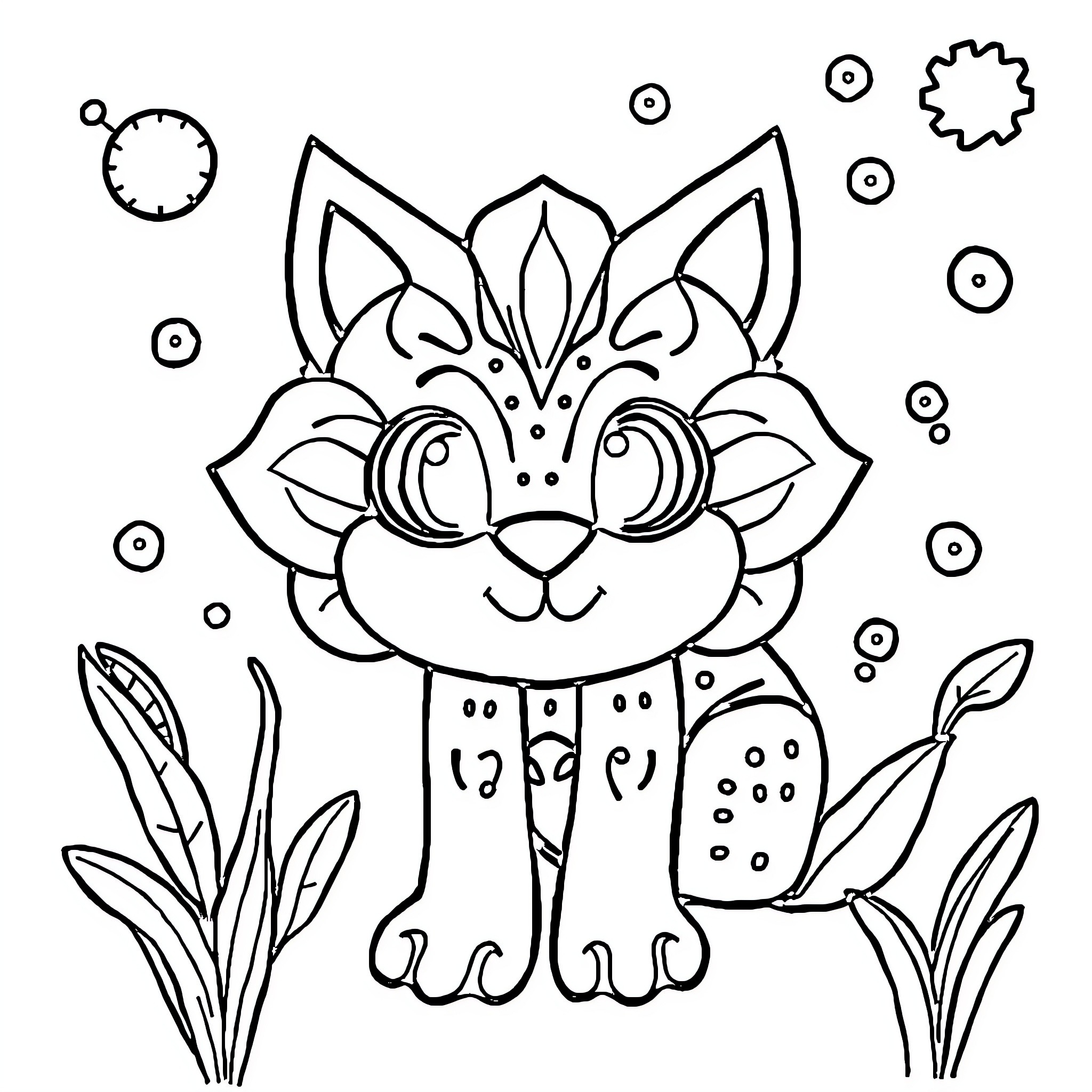 Craft Whimsical Feline with Floral Pattern Coloring Page (free black-and-white line drawing printable PDF for all, from beginners to advanced learners, including children, teens, adults, and seniors)