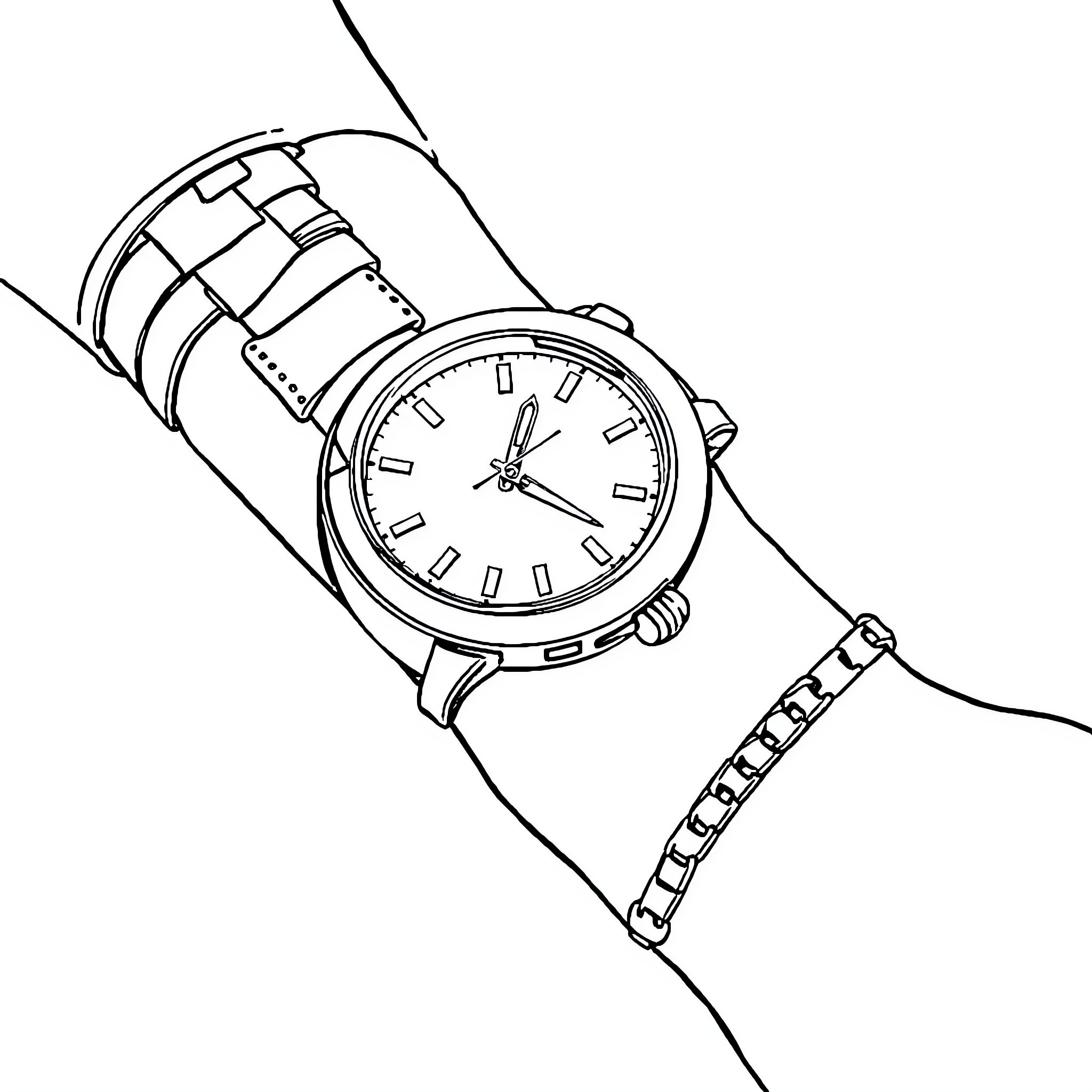 Watch a Stylish Wristwatch Adornment Coloring Page (free black-and-white line drawing printable PDF for all, from beginners to advanced learners, including children, teens, adults, and seniors)