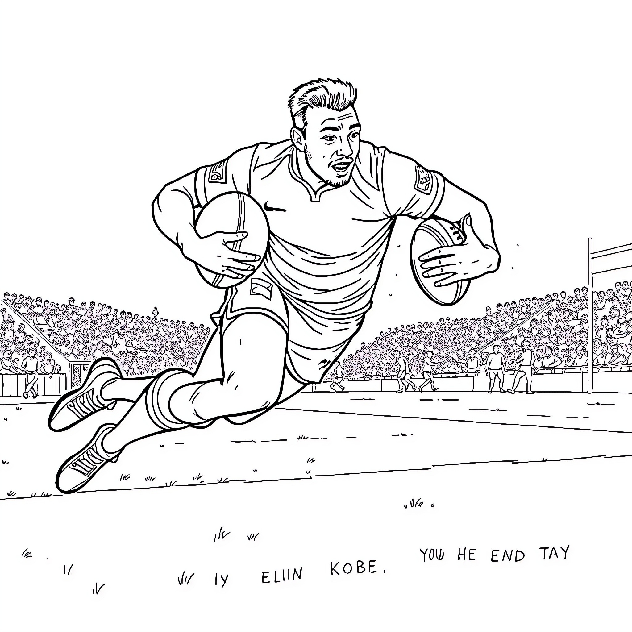 Cheslin Kolbe's Powerful Rugby Player Tackle Coloring Page (free black-and-white line drawing printable PDF for all, from beginners to advanced learners, including children, teens, adults, and seniors)