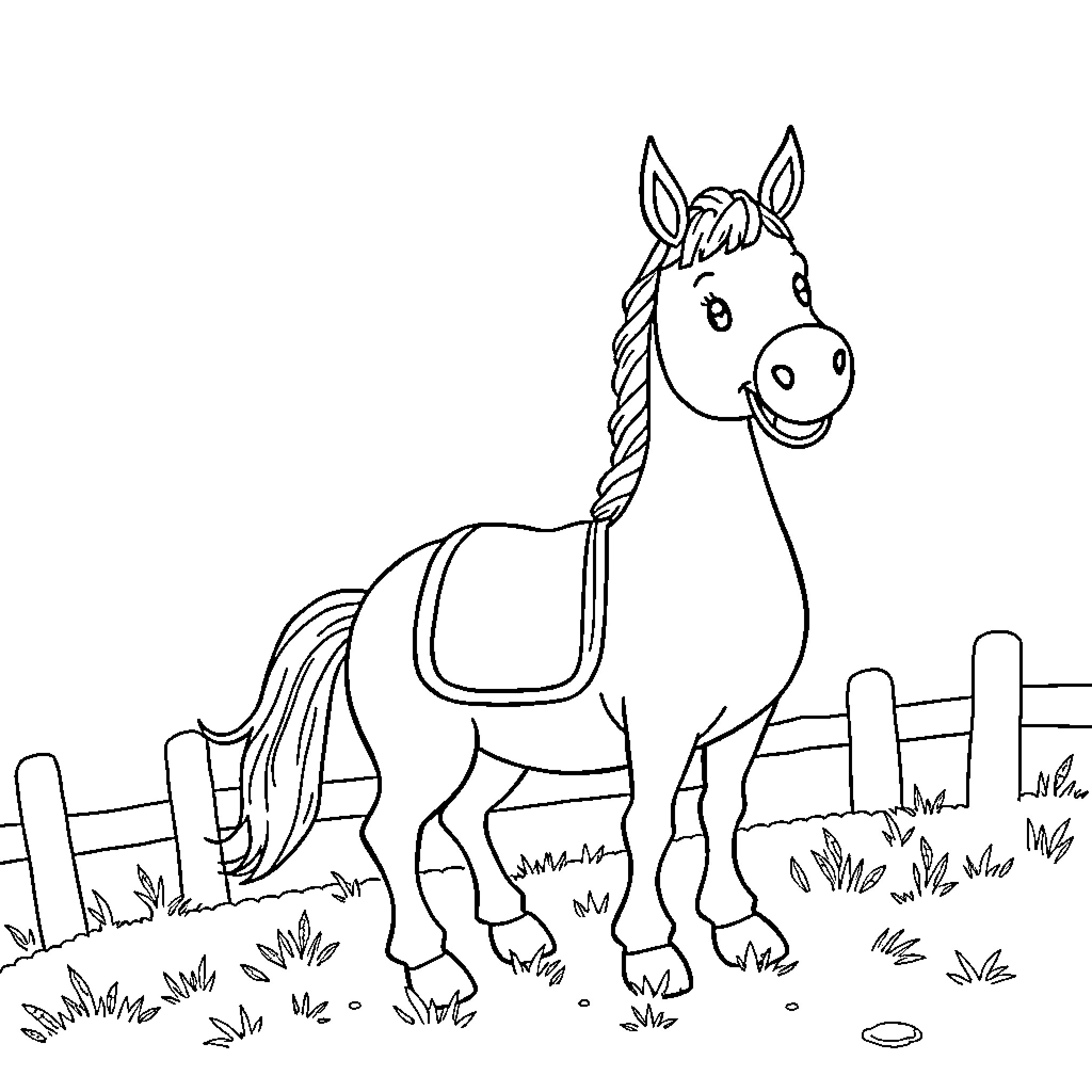 Pumpkin horse frolicking in the field Coloring Page (free black-and-white line drawing printable PDF for all, from beginners to advanced learners, including children, teens, adults, and seniors)