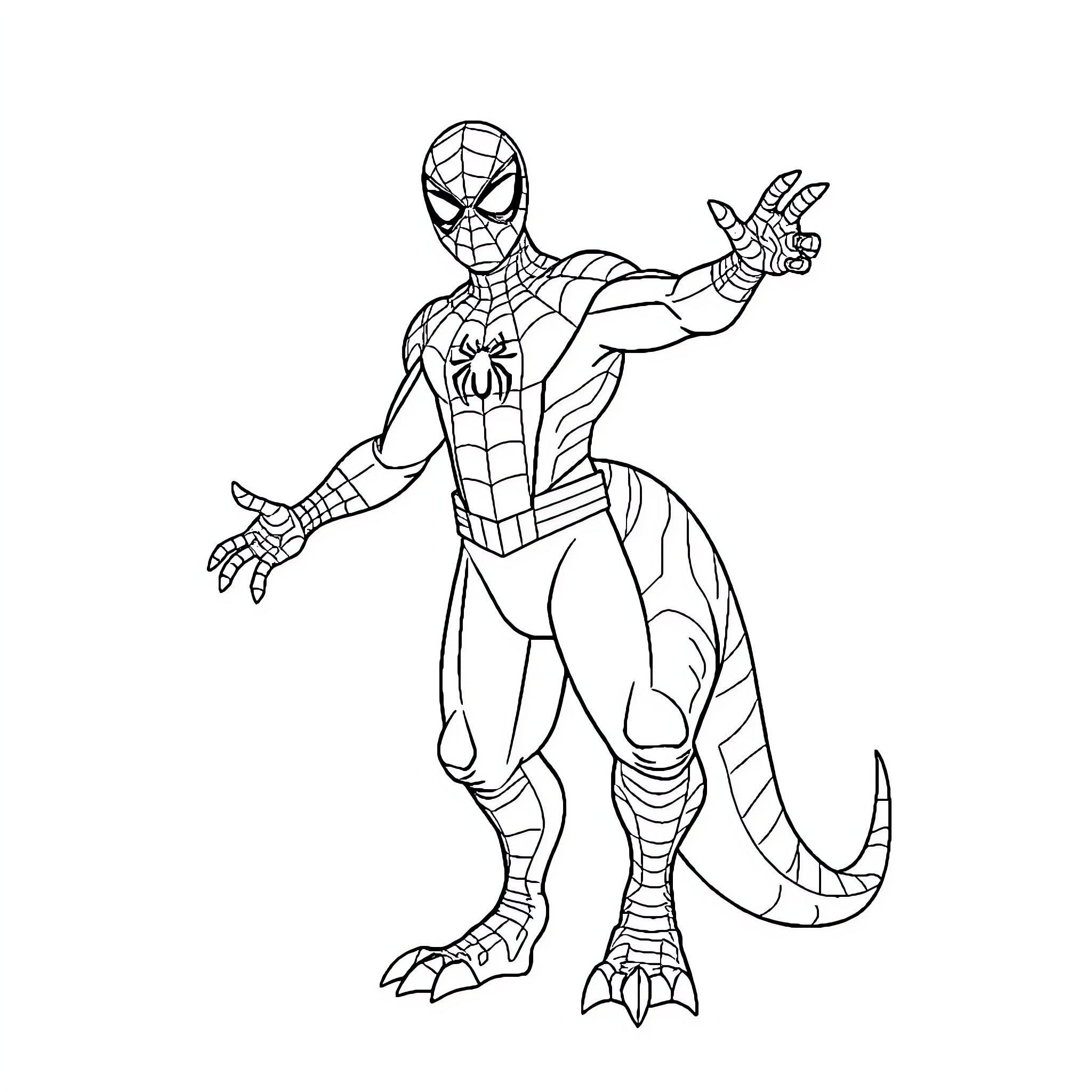 Spiderman in action pose with web-like outfit Coloring Page (free black-and-white line drawing printable PDF for all, from beginners to advanced learners, including children, teens, adults, and seniors)