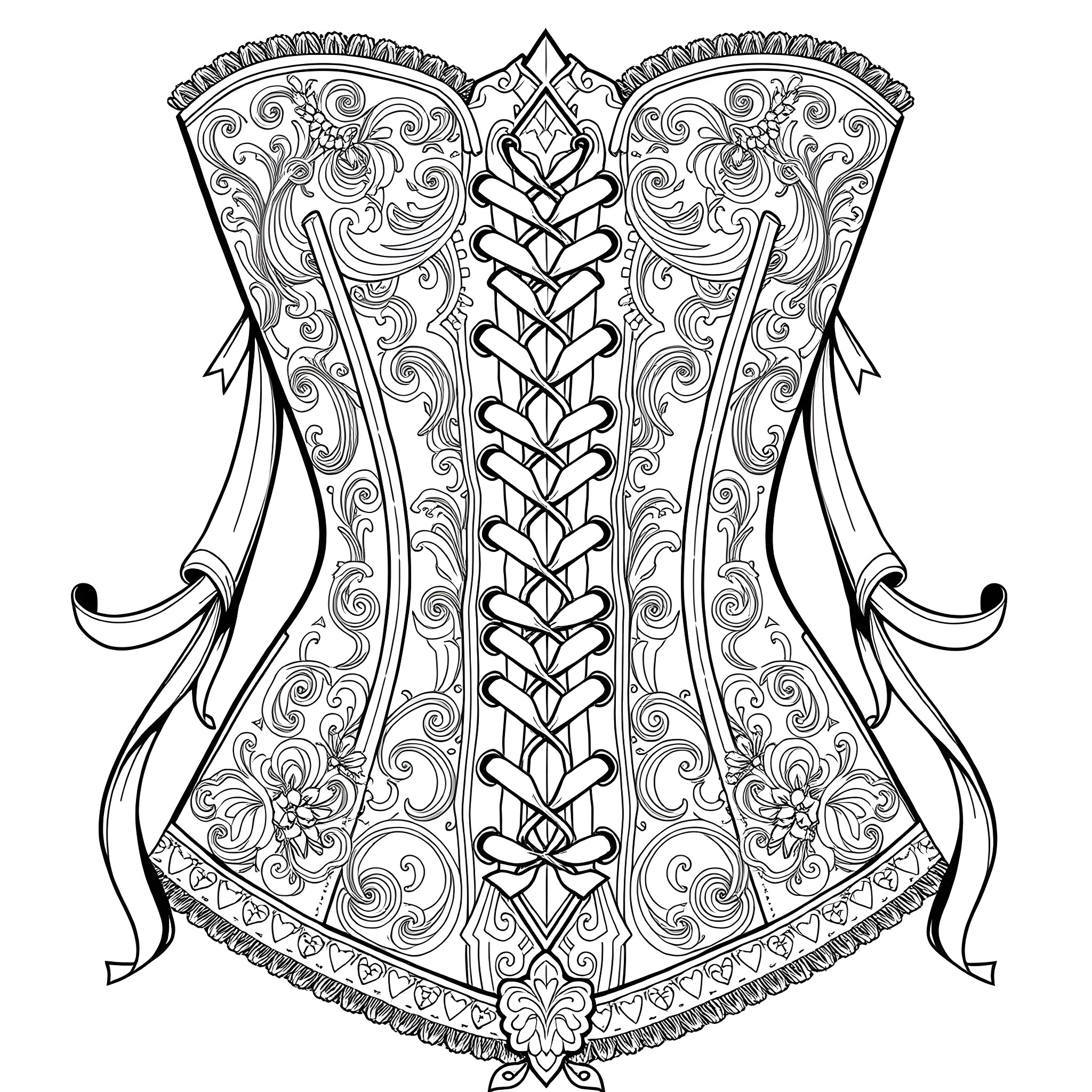 Merida's Intricate Corset with Floral Patterns Coloring Page (free black-and-white line drawing printable PDF for all, from beginners to advanced learners, including children, teens, adults, and seniors)