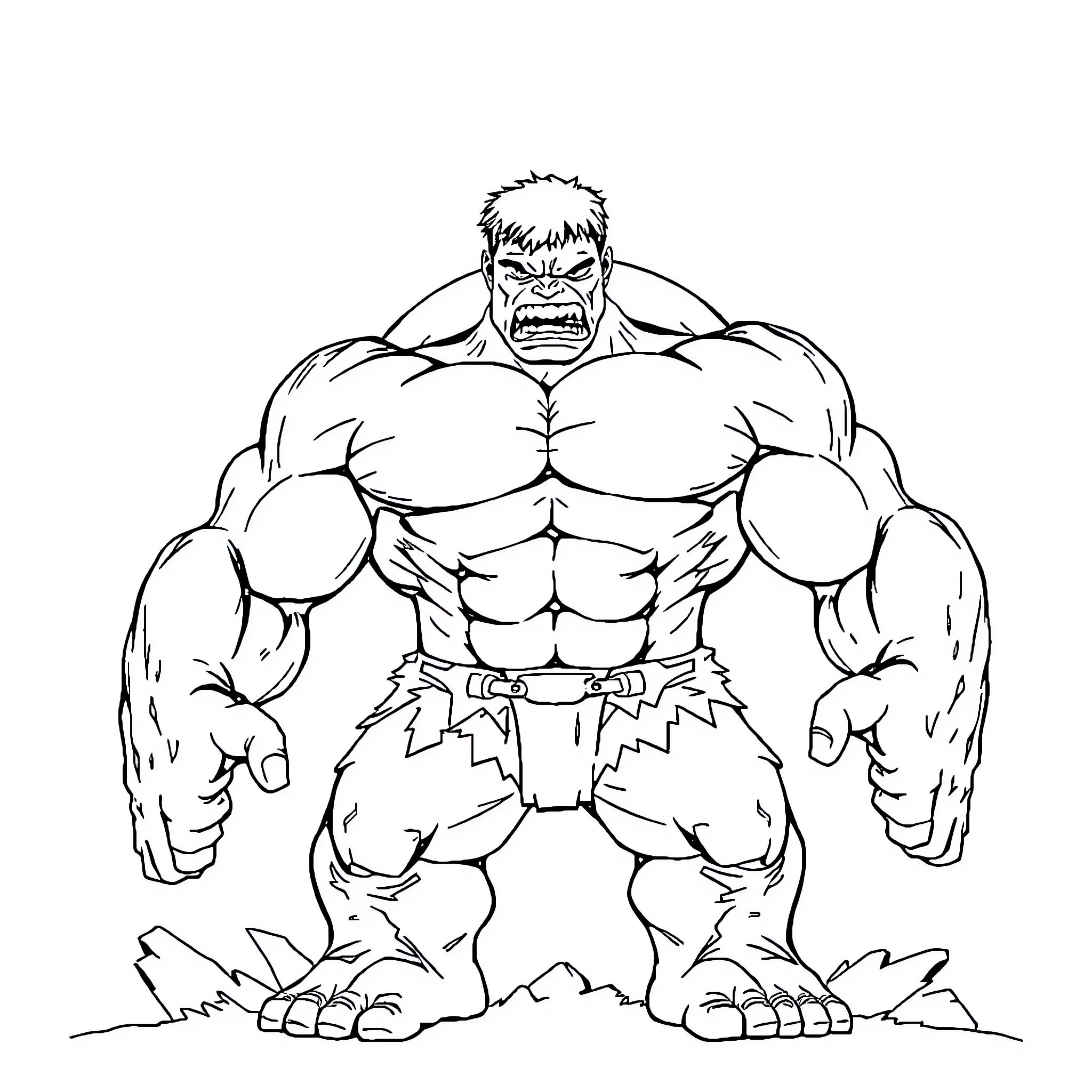 Hulk Smashing with Intense Strength Coloring Page (free black-and-white line drawing printable PDF for all, from beginners to advanced learners, including children, teens, adults, and seniors)
