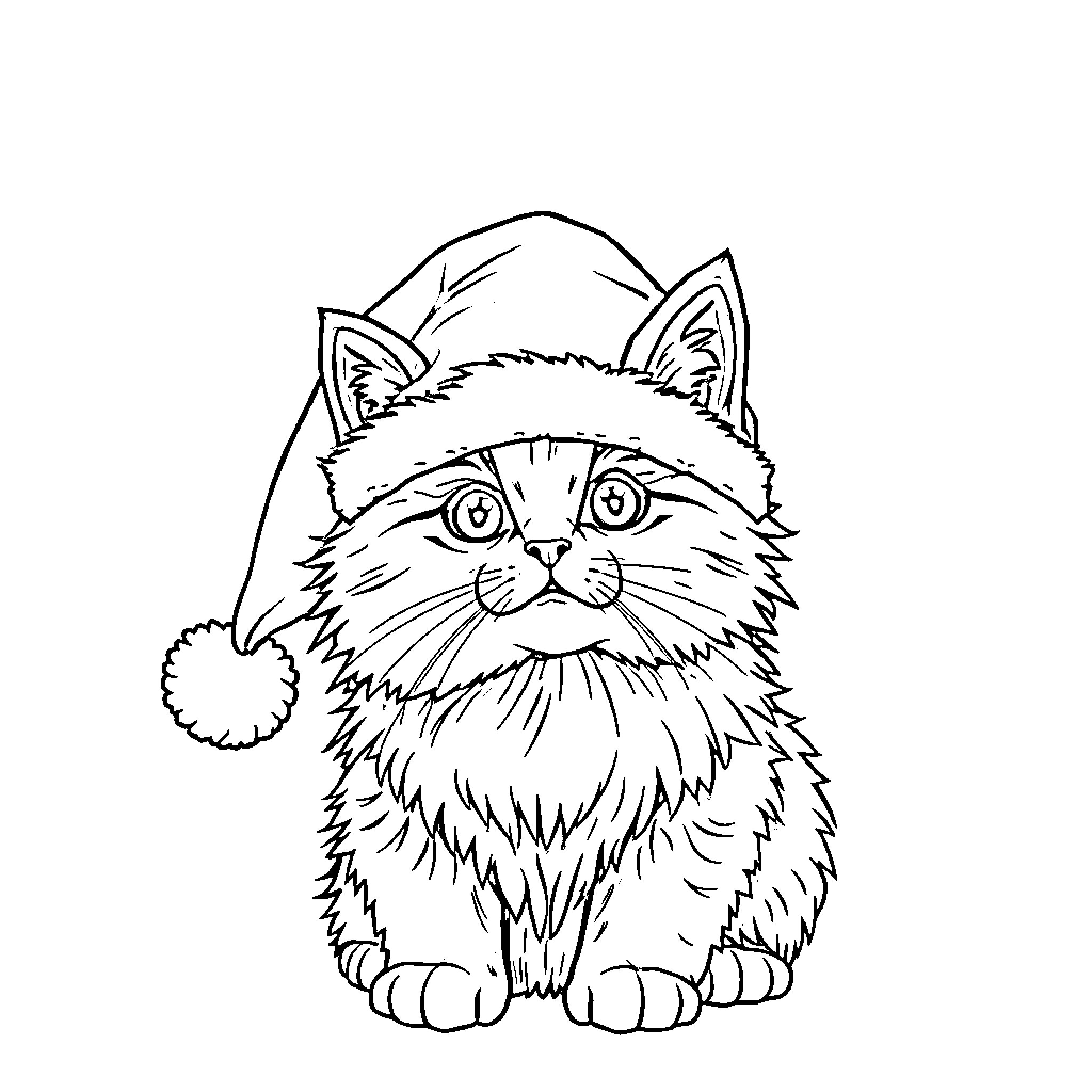 Kitty in a cozy winter outfit Coloring Page (free black-and-white line drawing printable PDF for all, from beginners to advanced learners, including children, teens, adults, and seniors)