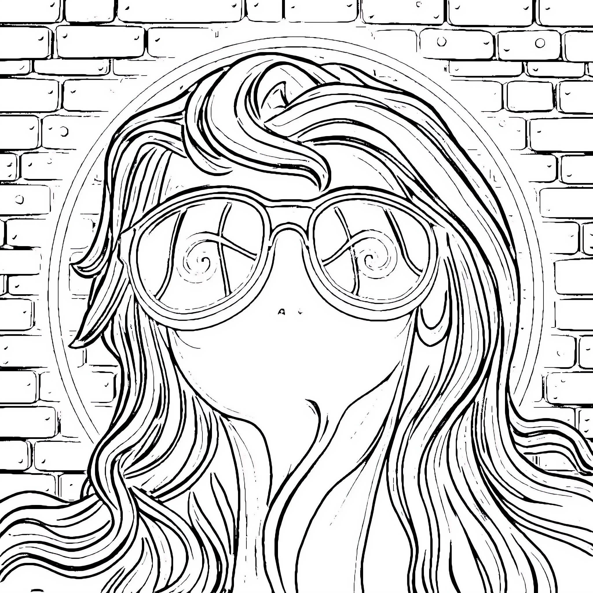 3D Neon Woman with Stylish Glasses Coloring Page (free black-and-white line drawing printable PDF for all, from beginners to advanced learners, including children, teens, adults, and seniors)