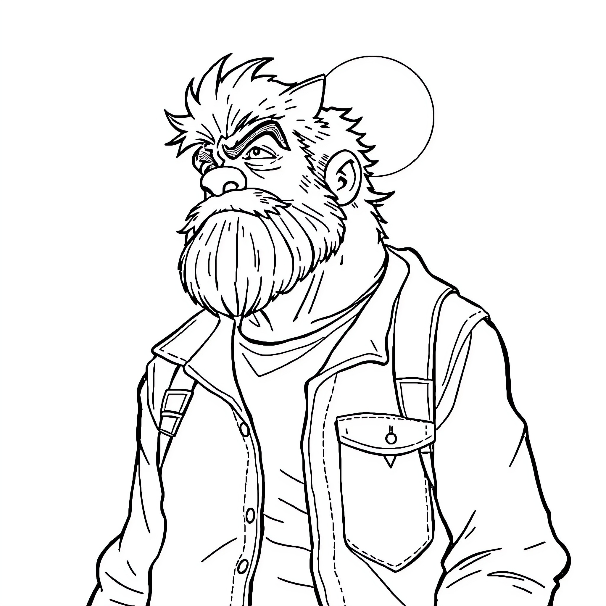 Mr Beast in Eccentric Attire and Facial Expression Coloring Page (free black-and-white line drawing printable PDF for all, from beginners to advanced learners, including children, teens, adults, and seniors)