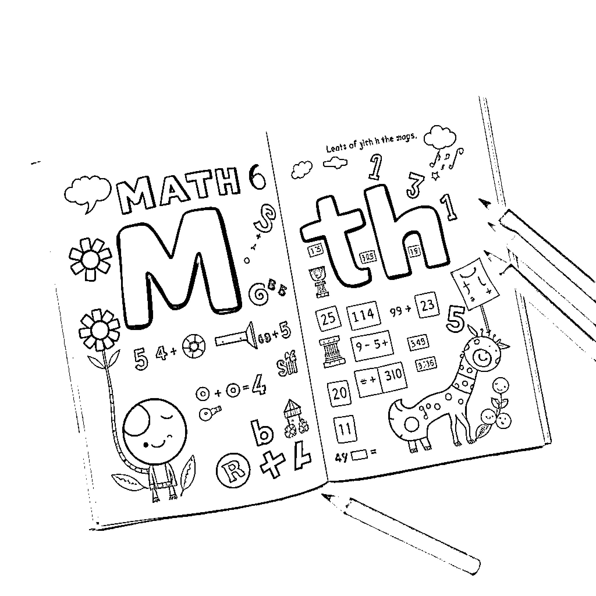 Math Doodles on Activity Sheet Coloring Page (free black-and-white line drawing printable PDF for all, from beginners to advanced learners, including children, teens, adults, and seniors)