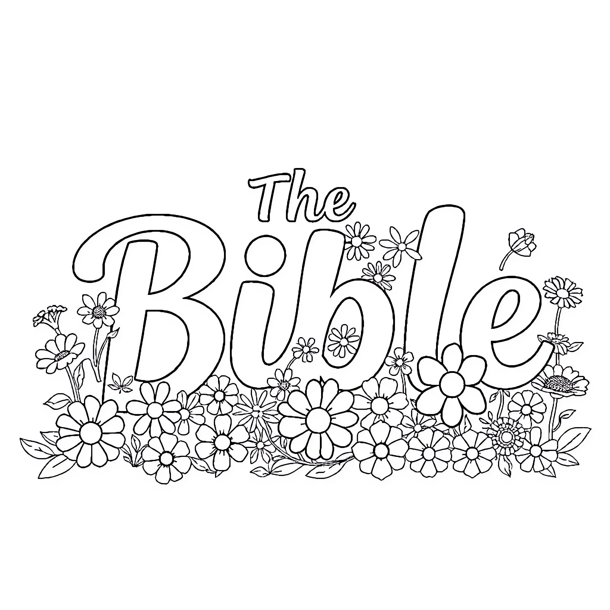 Bible story with flowers and nature Coloring Page (free black-and-white line drawing printable PDF for all, from beginners to advanced learners, including children, teens, adults, and seniors)