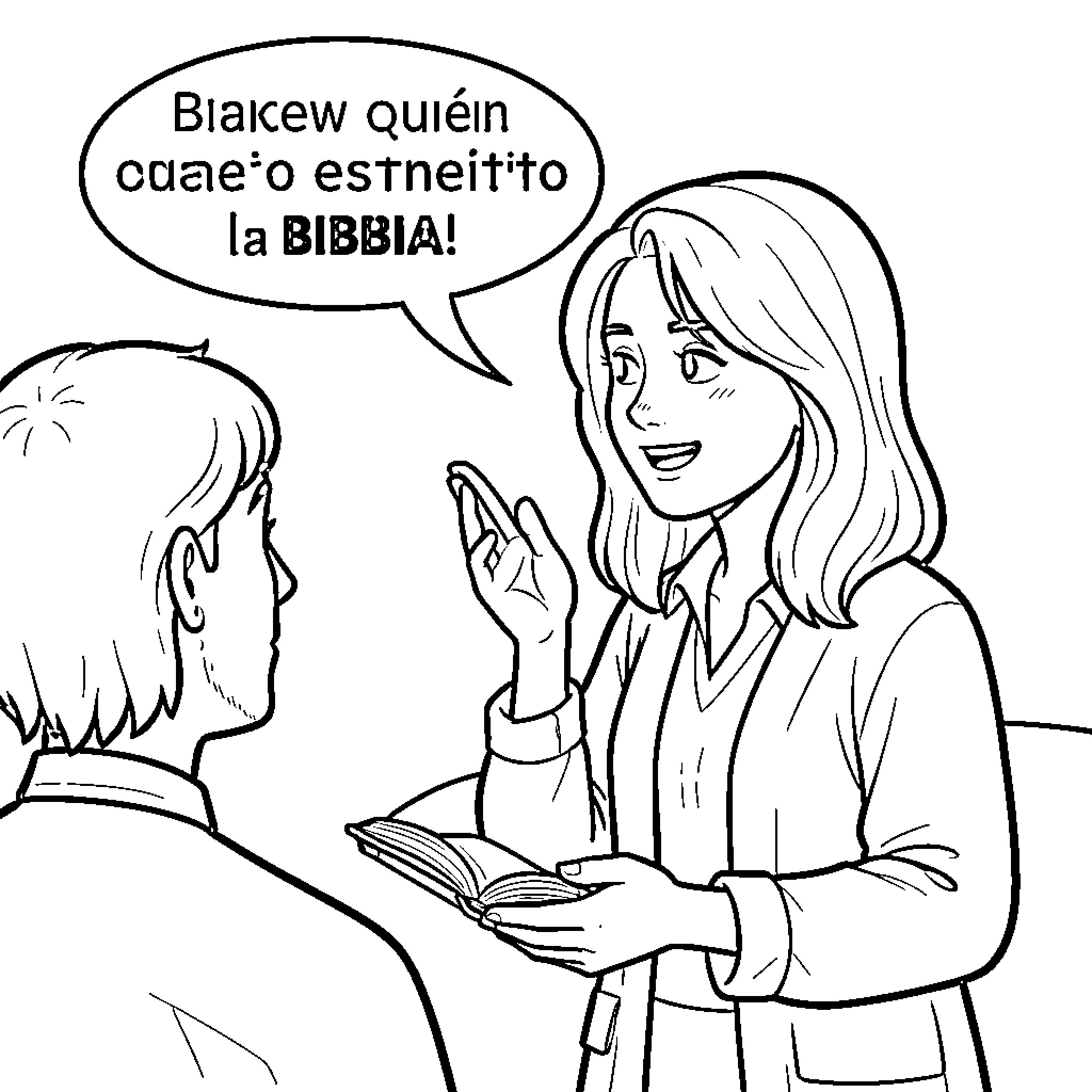 Bible discussion between two people Coloring Page (free black-and-white line drawing printable PDF for all, from beginners to advanced learners, including children, teens, adults, and seniors)