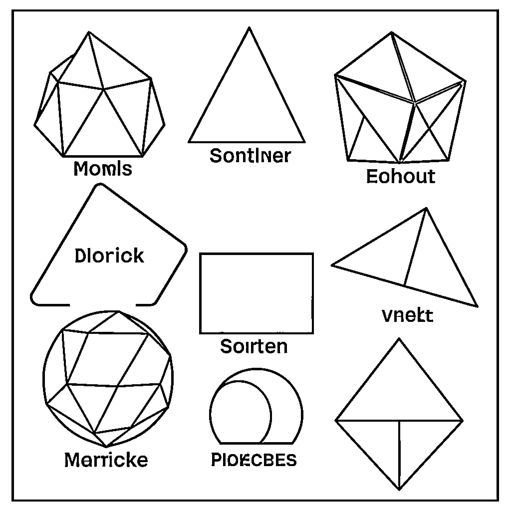 Geometric Shapes arranged in a structured grid pattern Coloring Page (free black-and-white line drawing printable PDF for all, from beginners to advanced learners, including children, teens, adults, and seniors)
