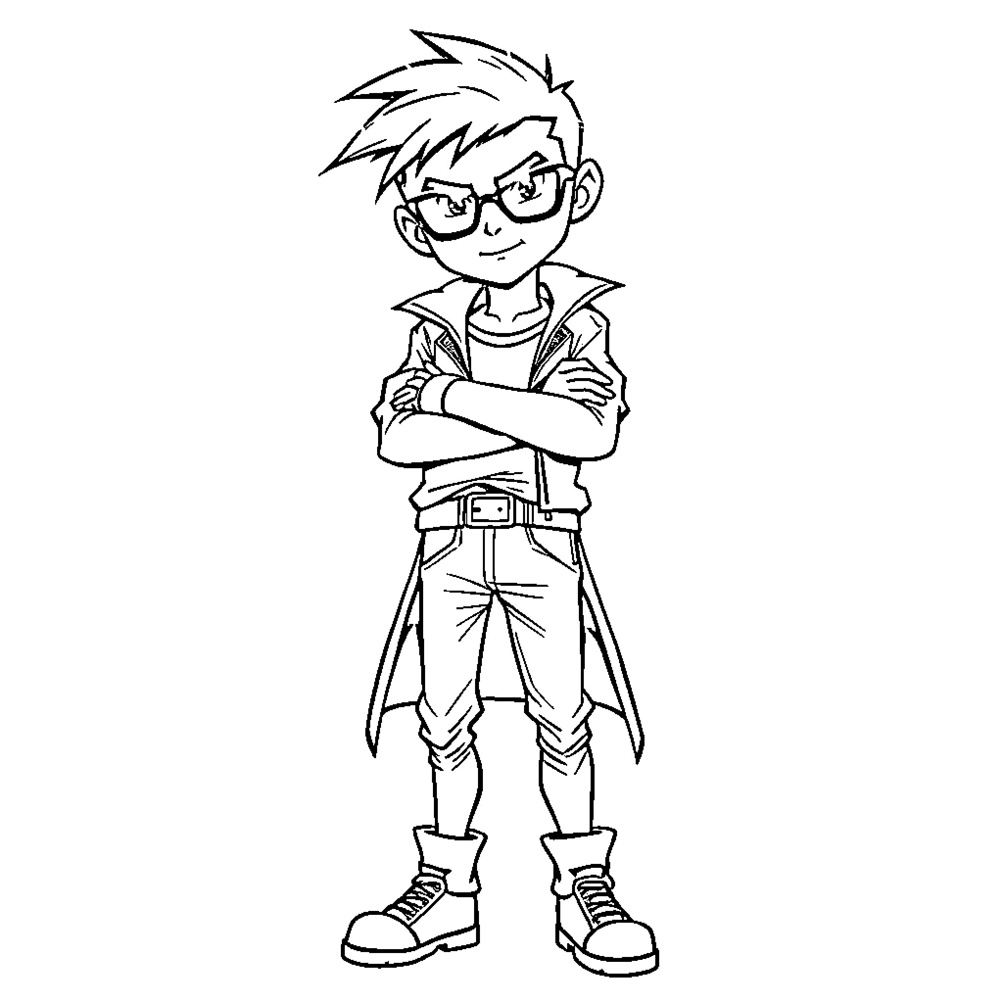 Sigma Boy standing with confidence and determination Coloring Page (free black-and-white line drawing printable PDF for all, from beginners to advanced learners, including children, teens, adults, and seniors)