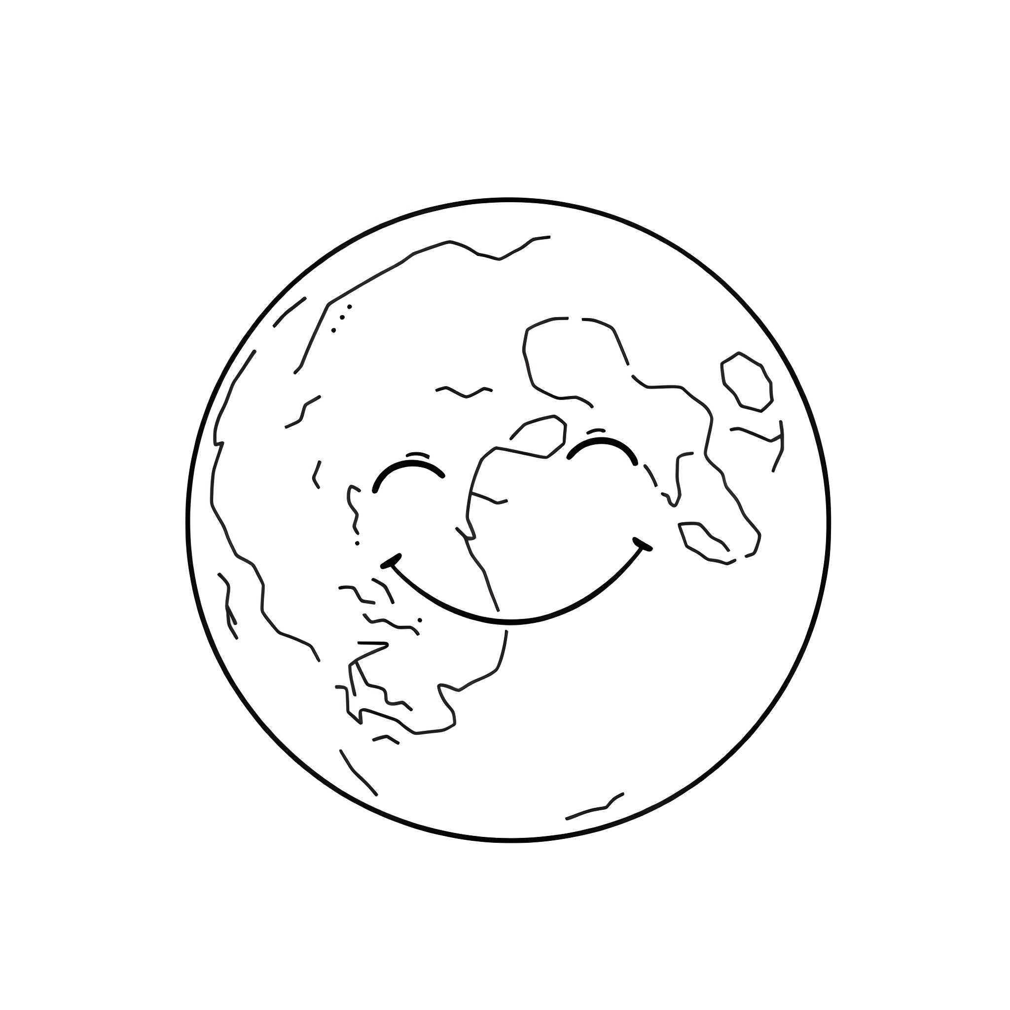 Moon gazing upon the earth Coloring Page (free black-and-white line drawing printable PDF for all, from beginners to advanced learners, including children, teens, adults, and seniors)