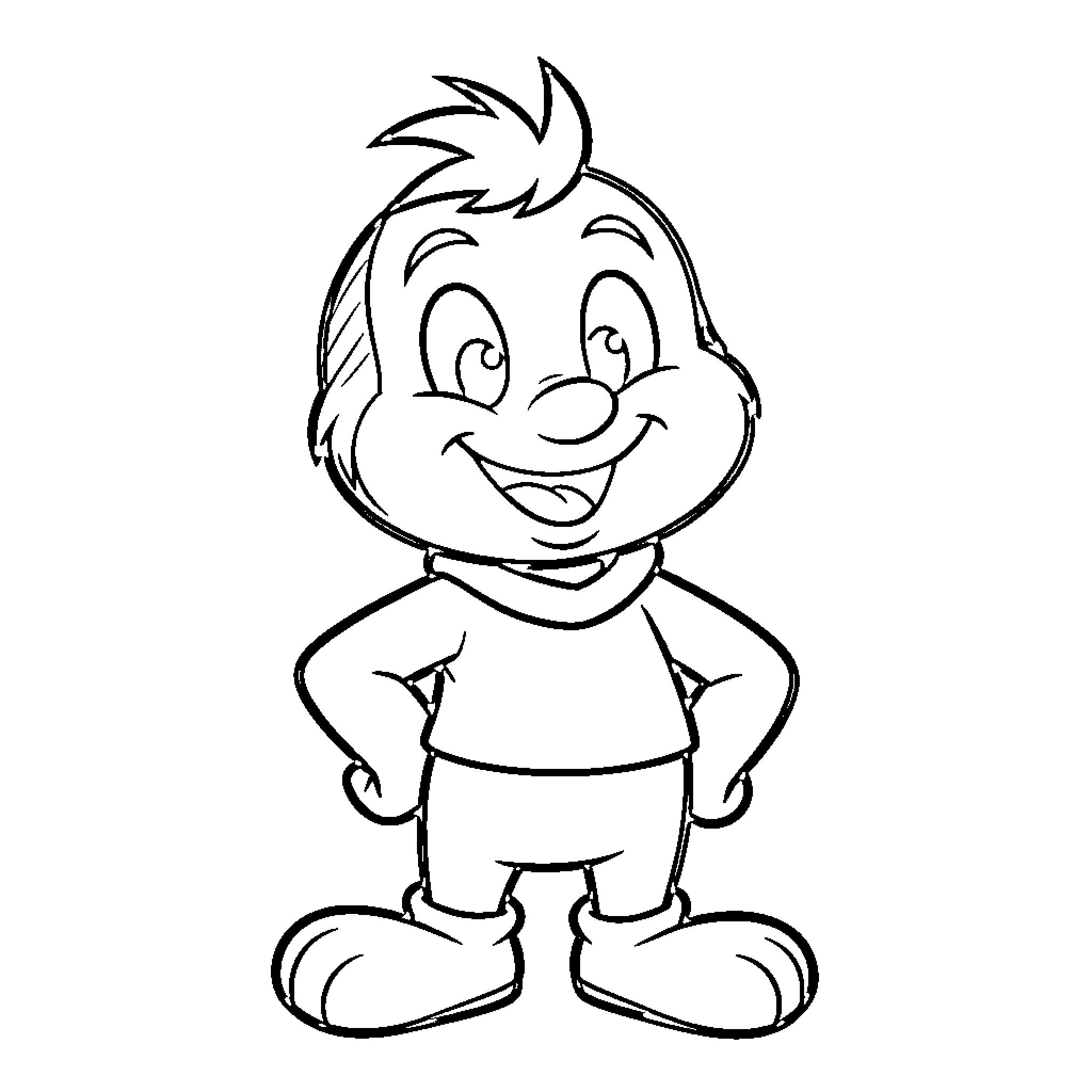 Cartoon Character standing confidently with hands on hips Coloring Page (free black-and-white line drawing printable PDF for all, from beginners to advanced learners, including children, teens, adults, and seniors)