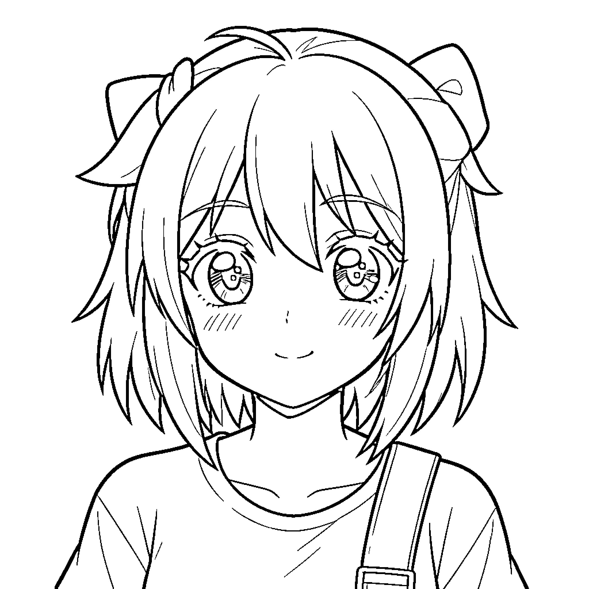 Anime Character with Anime-style Facial Expressions Coloring Page (free black-and-white line drawing printable PDF for all, from beginners to advanced learners, including children, teens, adults, and seniors)