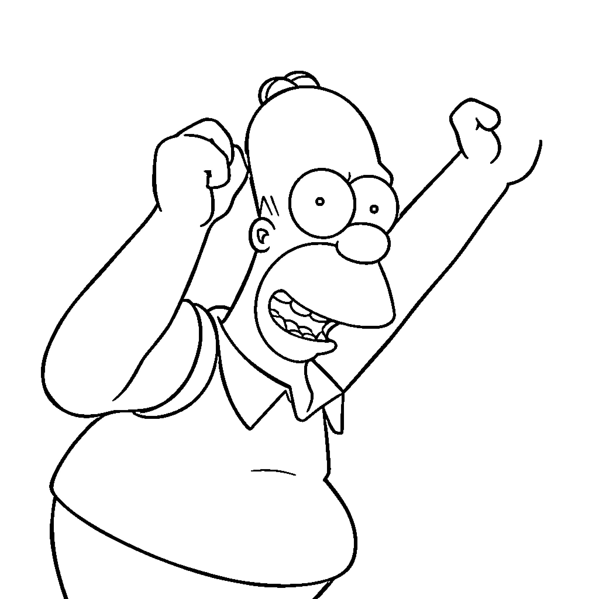 Homer Simpson expressing exaggerated emotions Coloring Page (free black-and-white line drawing printable PDF for all, from beginners to advanced learners, including children, teens, adults, and seniors)