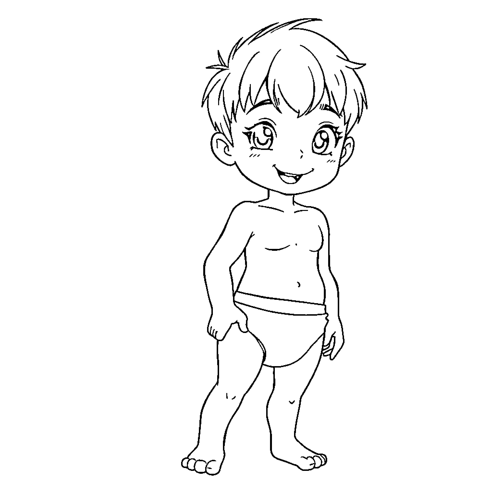 Teen boy in simple outfit showing emotions Coloring Page (free black-and-white line drawing printable PDF for all, from beginners to advanced learners, including children, teens, adults, and seniors)